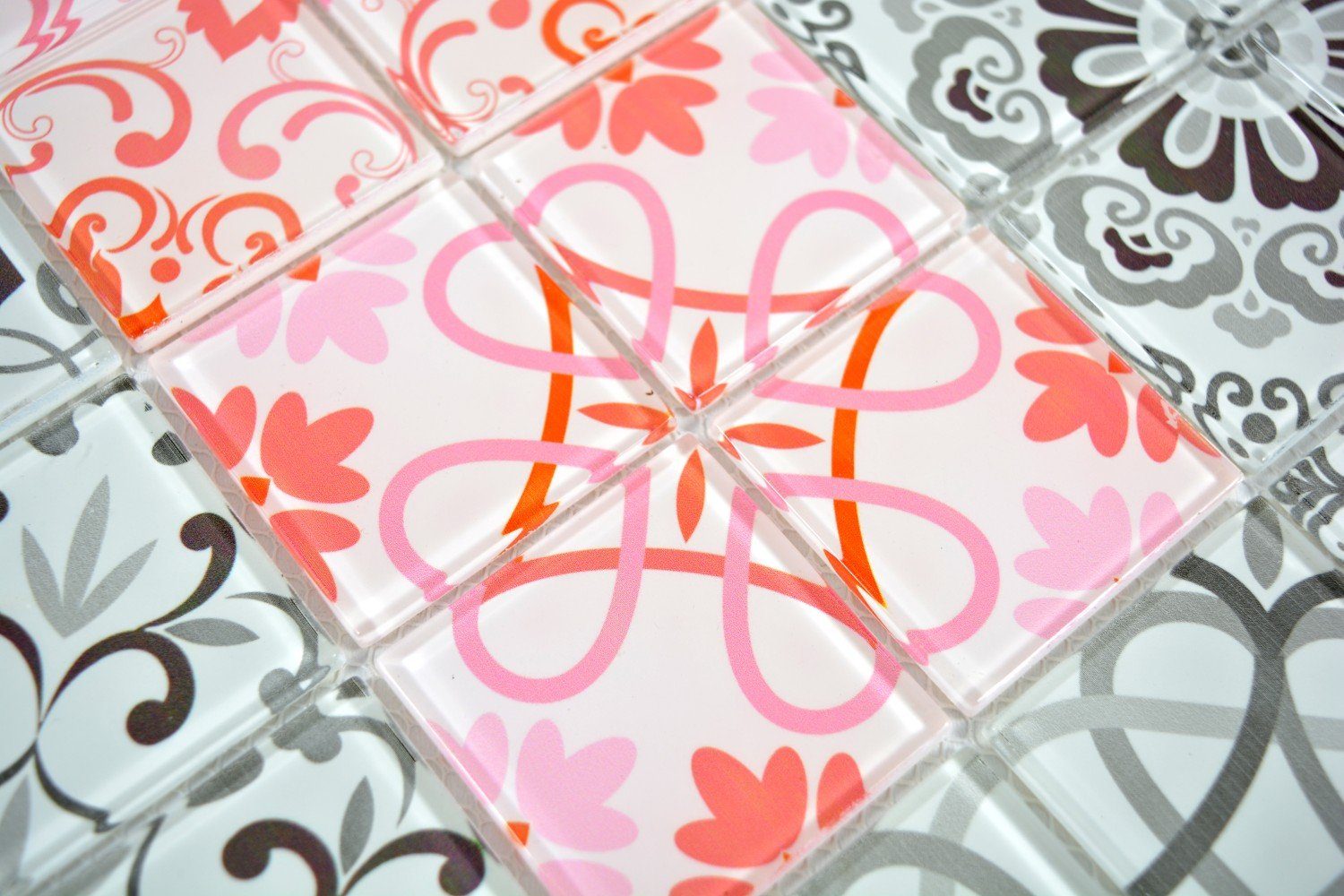 Wandfliese Küchenwand, Retro Wandverkleidung Mosani rot Glasmosaik grau Dekorative Mosaikfliesen