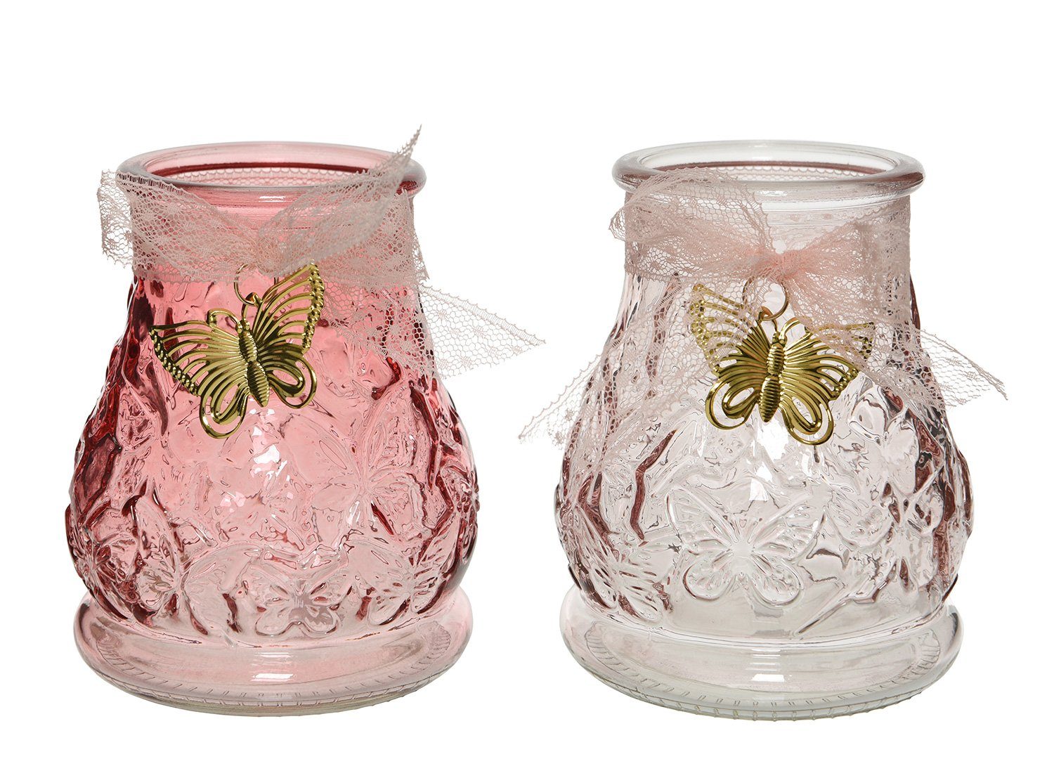 Decoris season decorations Windlicht, Windlicht Glas Schmetterling 11cm, 1 Stück sortiert