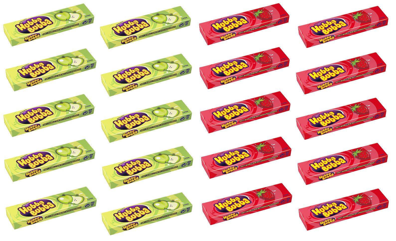 Mars GmbH Süßigkeit HUBBA BUBBA Kaugummi Mix Apfel & Erdbeere (2x10) 20 Packungen