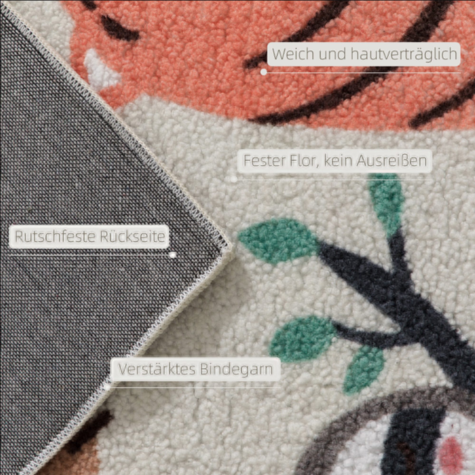 ibettertec Kinderteppich Kinderteppich 140x200cm Beige mit Dschungel Motiven, Kurzflor Kinderteppich 140x200cm Beige