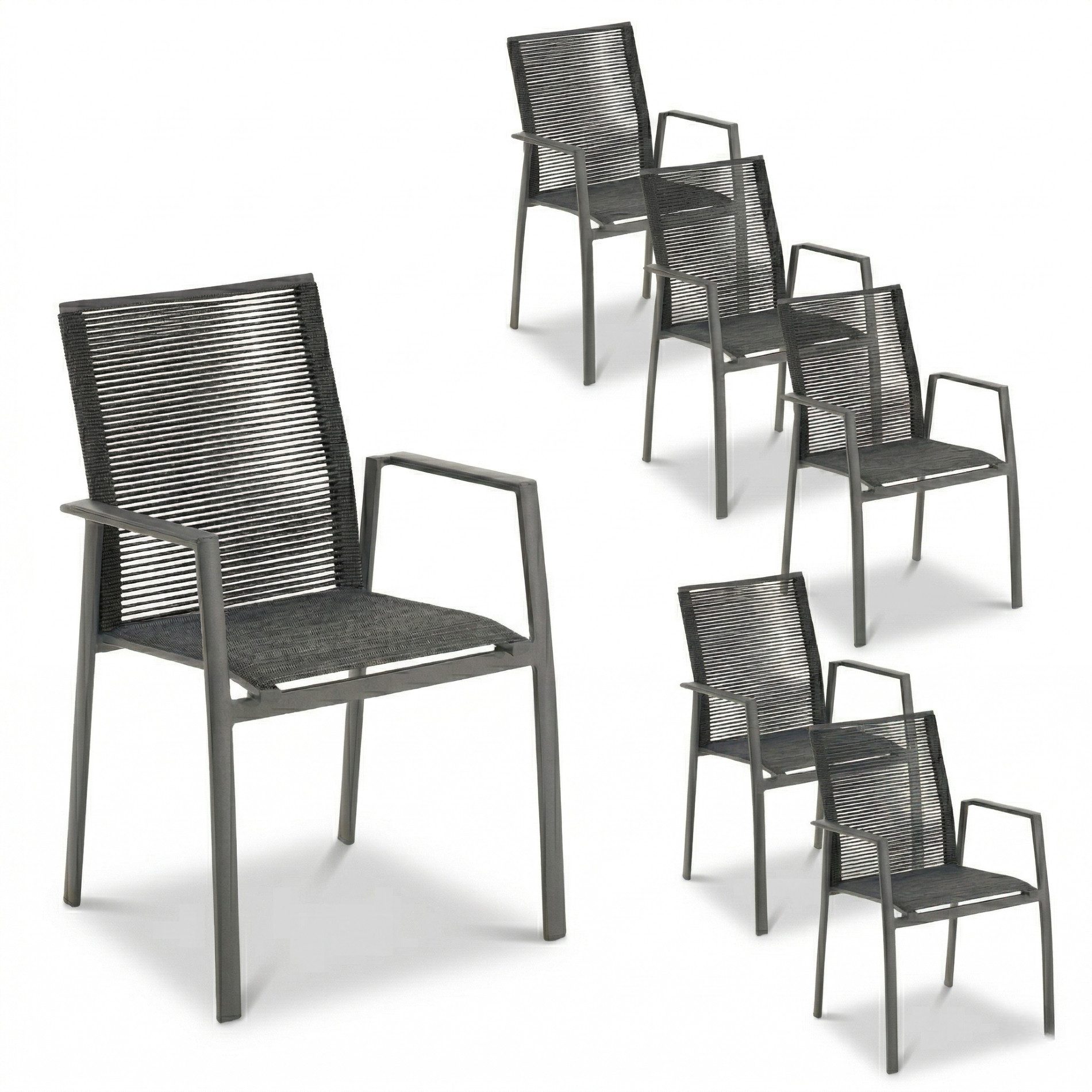 Liadomo Gartenstuhl Limbadi Stapelstuhl, Gartensessel, Stuhl für Terrasse & Balkon (Gartenstuhl-Set, 6 St), Armlehnen Aluminium, Rope anthrazit, Aluminium