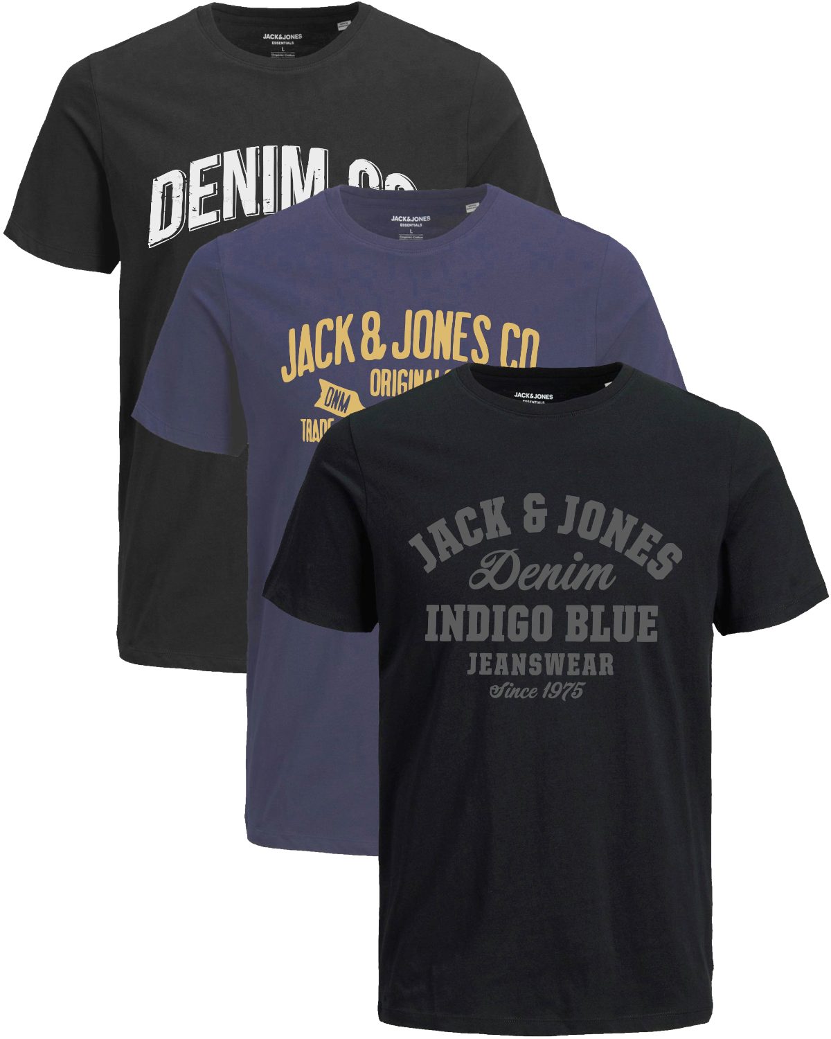 Jack & Jones Print-Shirt Bequemes Slimfit Shirt (Spar-Set, 3er-Pack) in Unifarbe mit Print