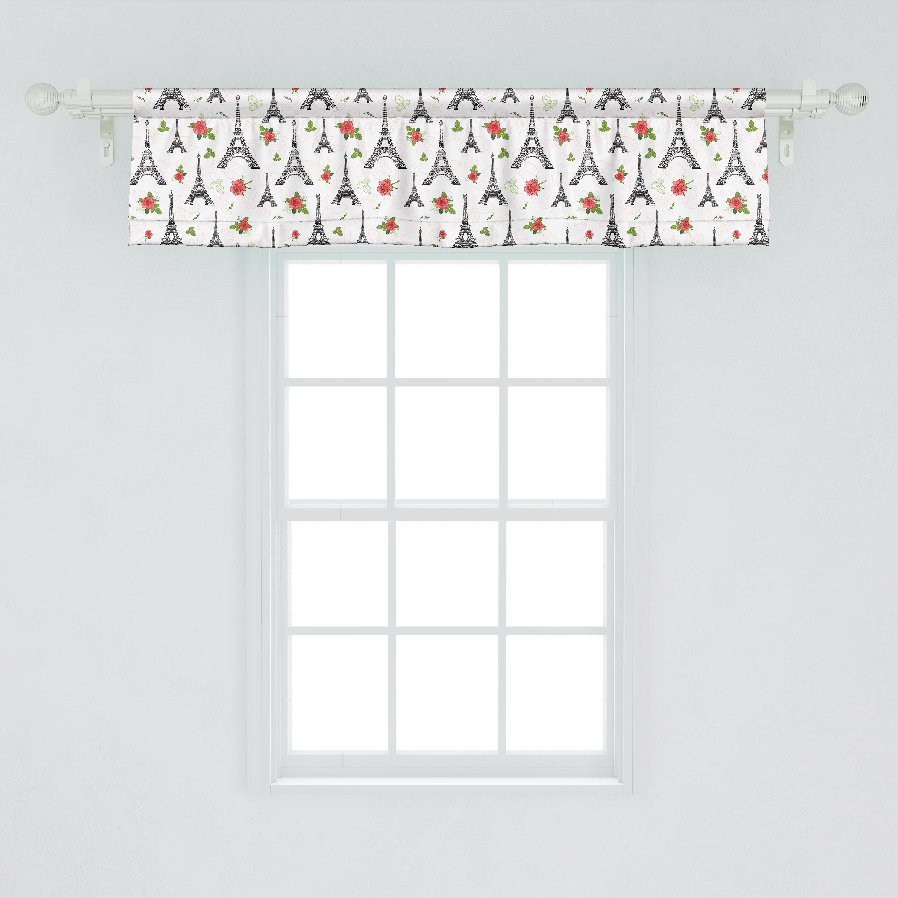 Scheibengardine Vorhang Volant für Küche Rose Pariser Schlafzimmer Romanze Microfaser, Abakuhaus, Eiffelturm Stangentasche, Dekor mit