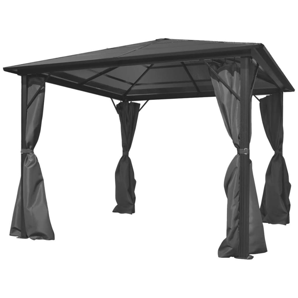 Pavillon Pavillon Gartenzelt mit Vorhängen Anthrazit Aluminium 300 x 300 cm