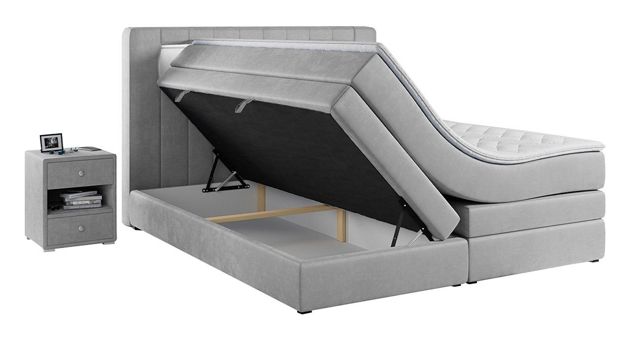 MKS MÖBEL und Stauraumbett mit Boxspringbett GOLD - Zwei Polsterbett Matratzen Bettkasten KING, 5