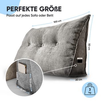 Björn&Schiller Rückenkissen grau 100 cm - Lesekissen für Bett und Sofa, Rückenpolster für die Wand, Keilkissen mit waschbarem Bezug, Ideal zum Anlehnen im Bett, Ideal zum Anlehnen im Bett