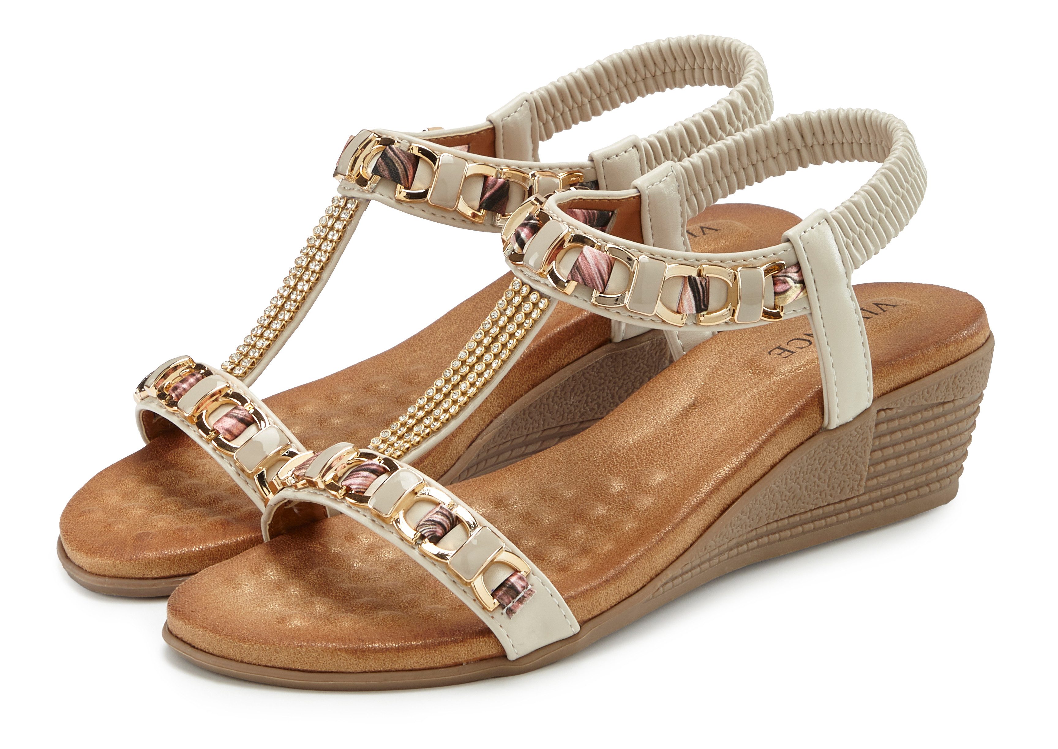 Vivance by Lascana Sommerschuh, offener Schuh, Sandale, Keilsandalette, Sandalette mit elastischen Riemchen und Keilabsatz