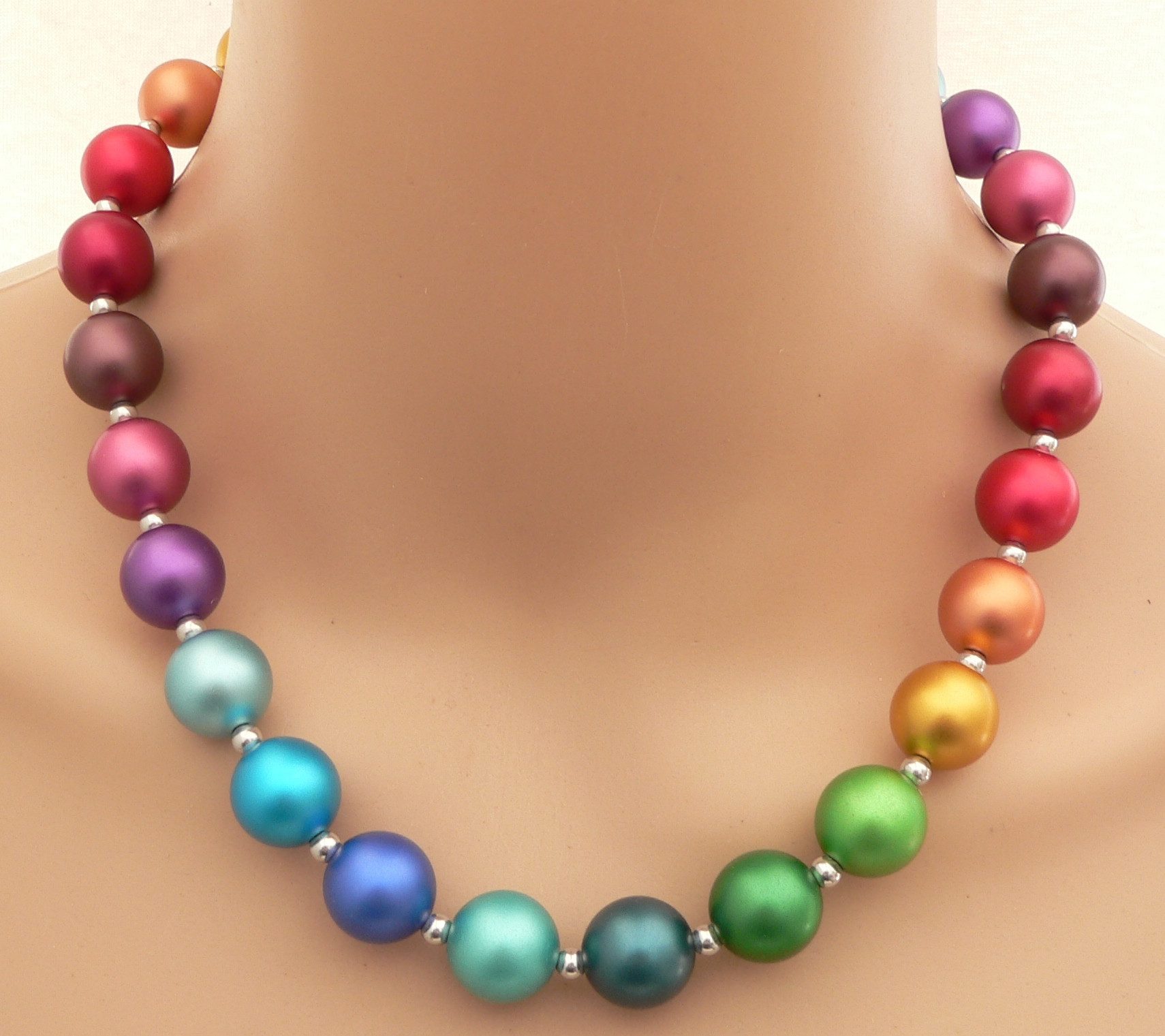 traumschmuck Kette ohne Anhänger 209a Collier Perlen Alu eloxiert 14mmØ multicolor mehrfarbig bunt (incl. Schmuckbox), handgefertigt, made in Germany