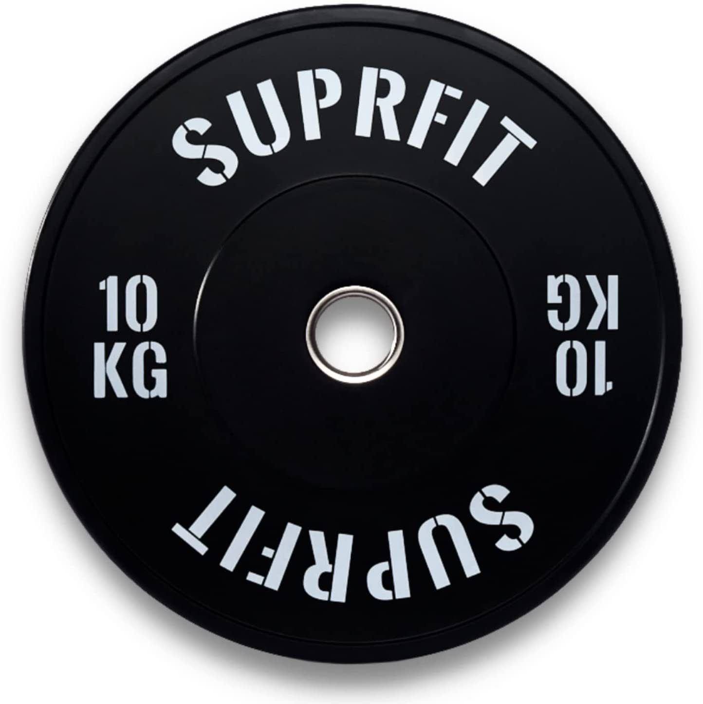 SF SUPRFIT Hantelscheiben Gummierte Fitness Bumper Plates 50 mm Gewichtsscheiben aus Vollgummigranulat, 5 kg, (1-tlg), Stoßabsorbierende Hantelscheiben 50mm fürs Hanteltraining, Gewichtscheiben - Schwarz Weiß