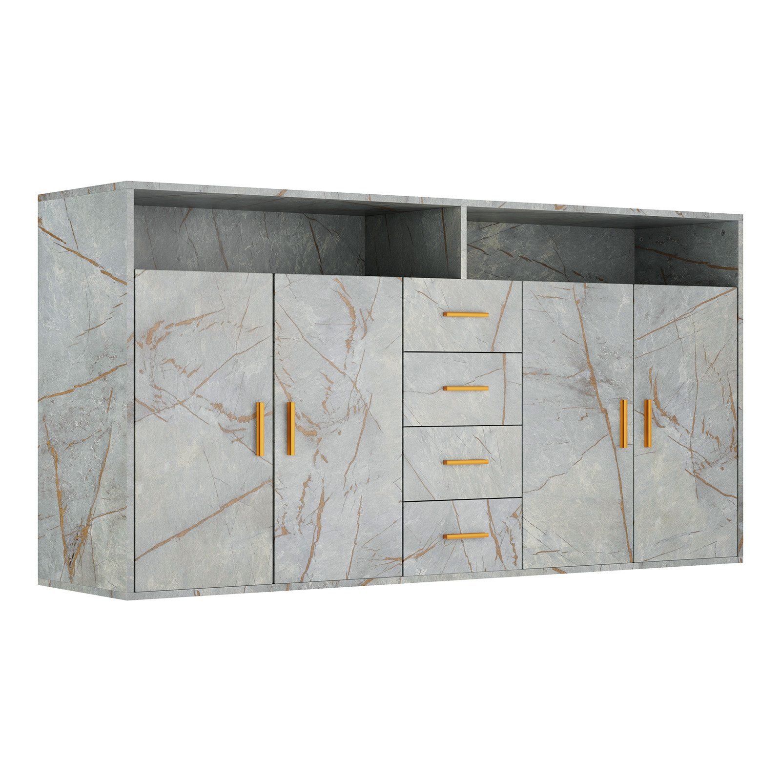 HOMAVO Sideboard BG1-L mit 4 Schubladen, 2 Türen & offenen Fächern – 160 cm günstig online kaufen