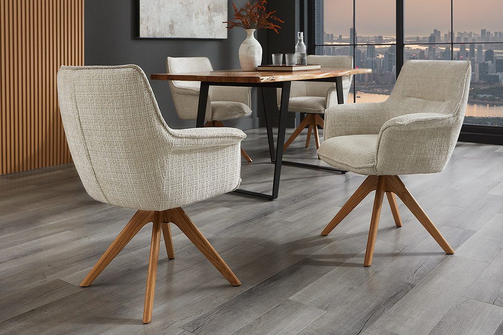 riess-ambiente Polsterstuhl LE GRAND beige/natur – Chenille Cremona, drehbar, mit Armlehne (Einzelartikel, 1 St), mit 180° Drehfunktion und Autoreturn – ideal für elegante Esszimmer
