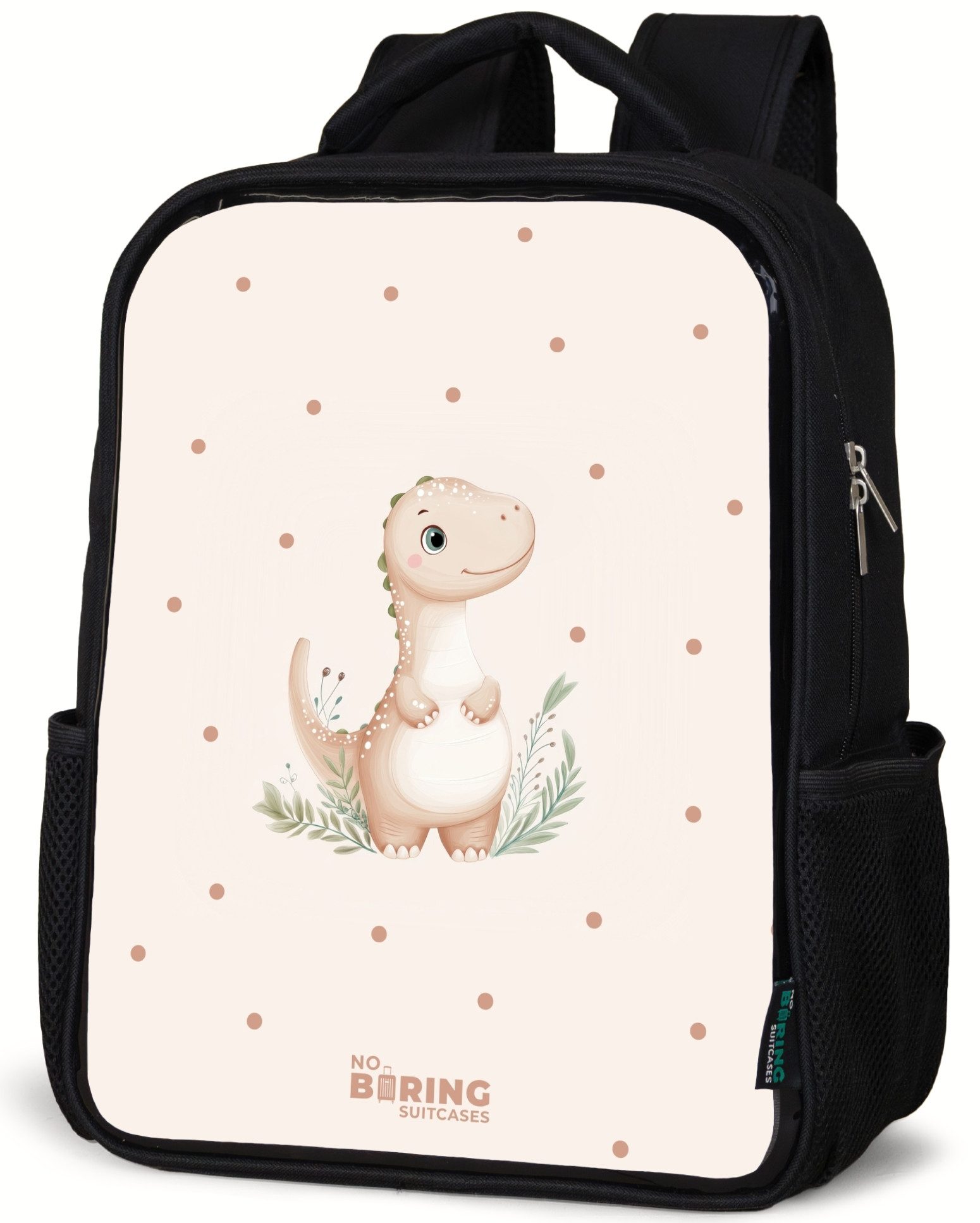 Rucksack Beigefarbener Dino auf getupftem Hintergrund