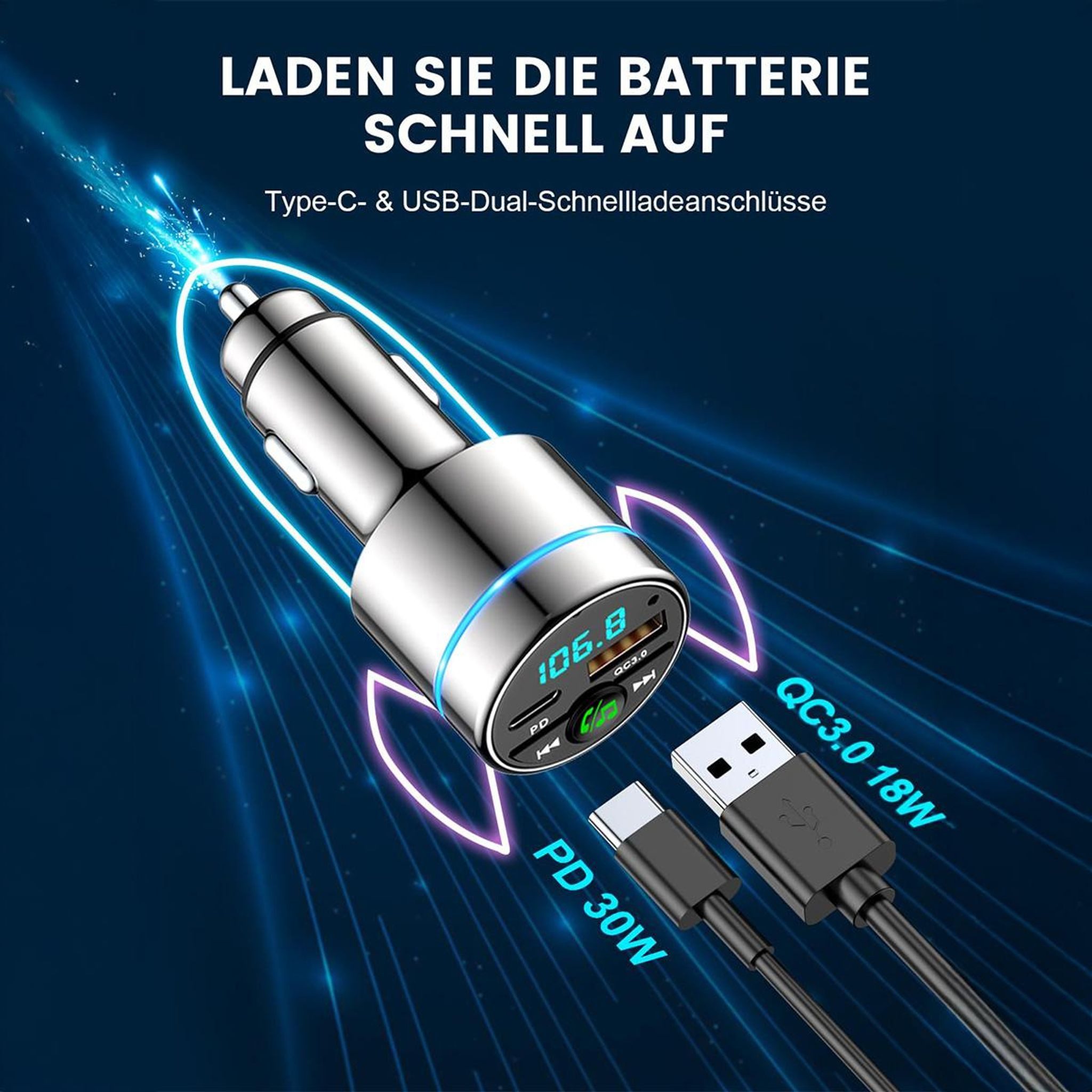 FELIXLEO FM Transmitter Auto Bluetooth 53 PD QC30 Schnellladegerät Dual USB Bluetooth Hi-Fi-Adapter