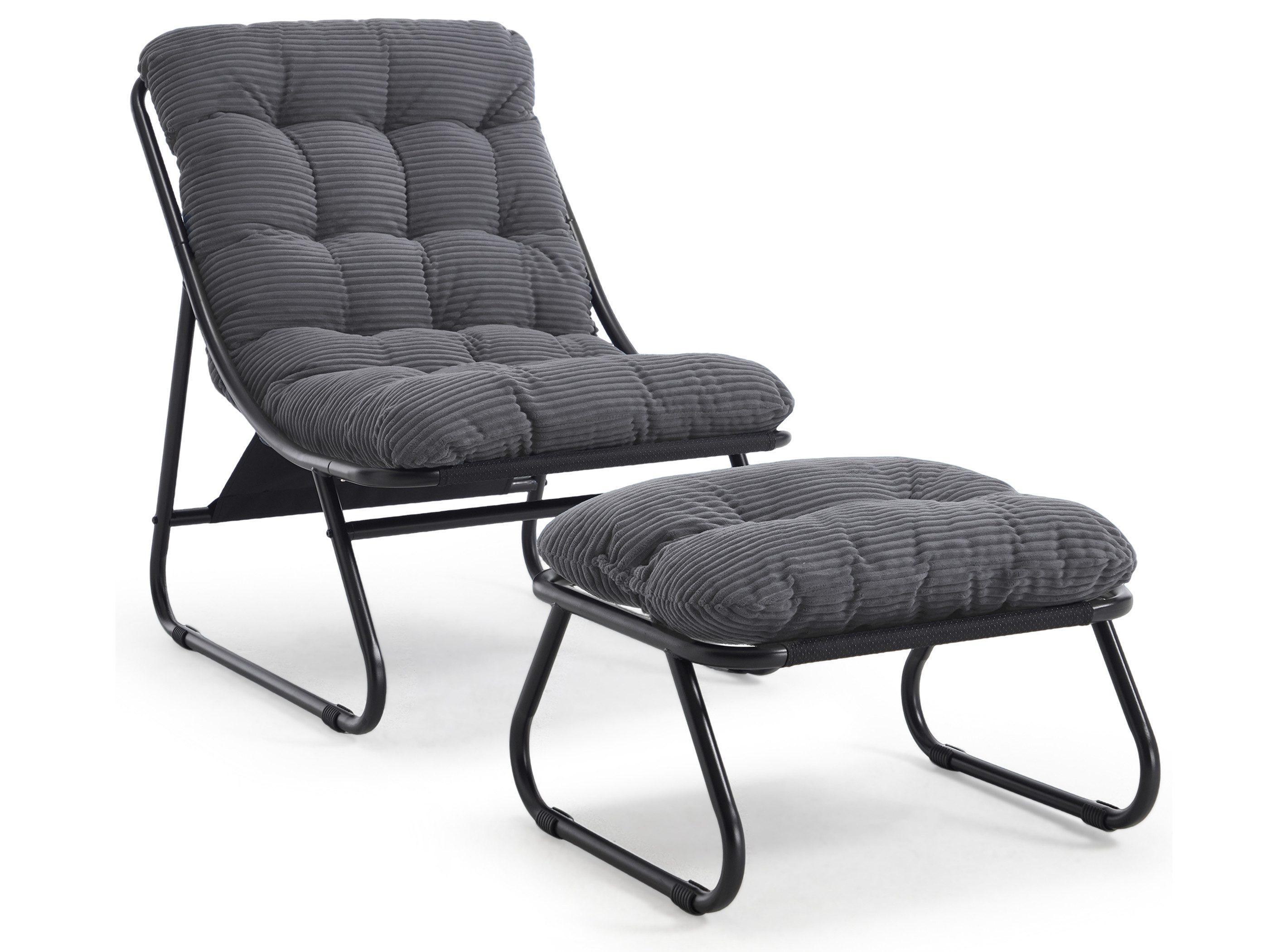 SeedWave Loungesessel mit Ottoman Liegestuhl Stahlgestell Gartenstuhl mit Trennbaren Pölster (bestehend aus Sessel und Hocker), Outdoor Terrassenstuhl für Garten usw. Außenbereich