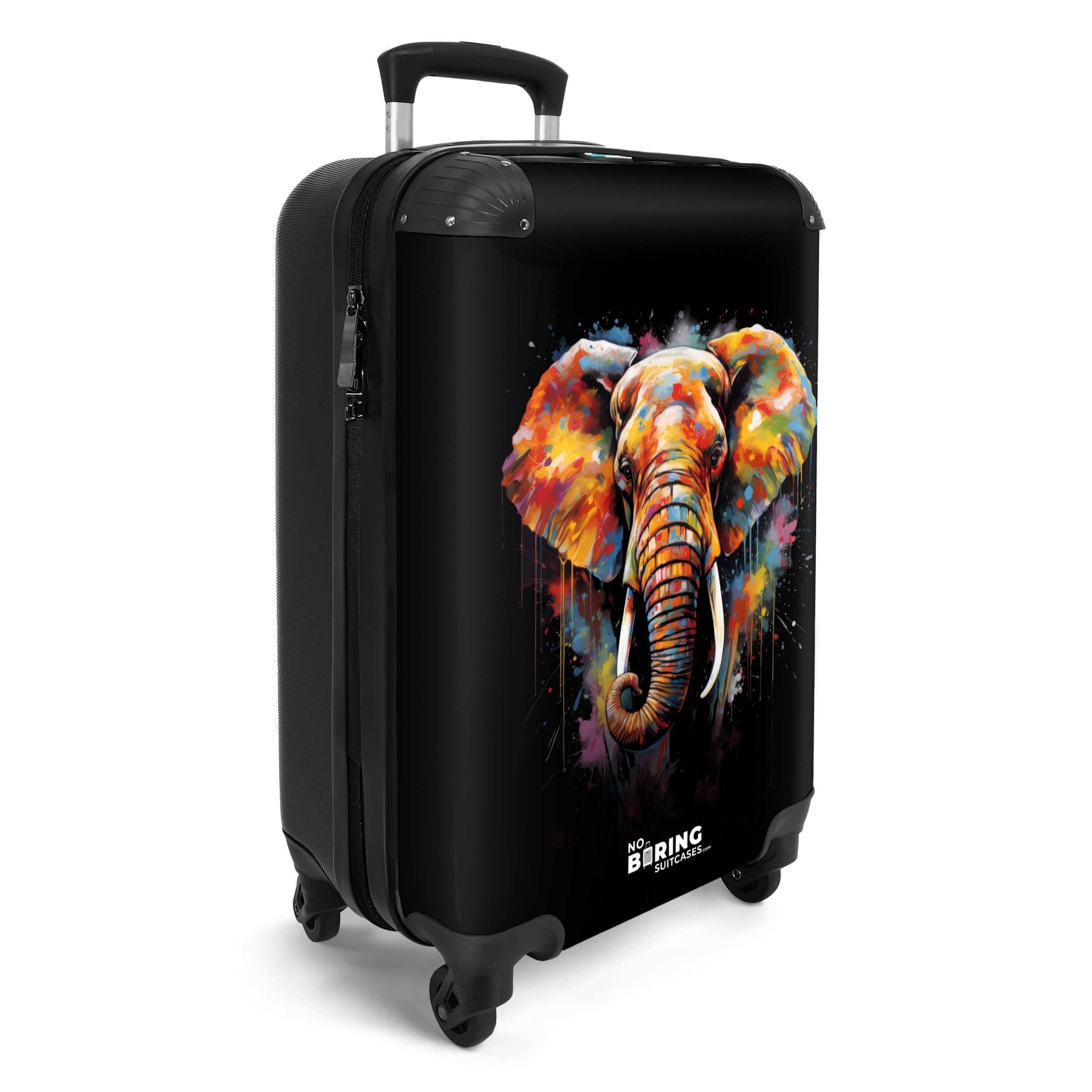 NoBoringSuitcases.com© Hartschalen-Trolley Elefant mit bunten Spritzern günstig online kaufen