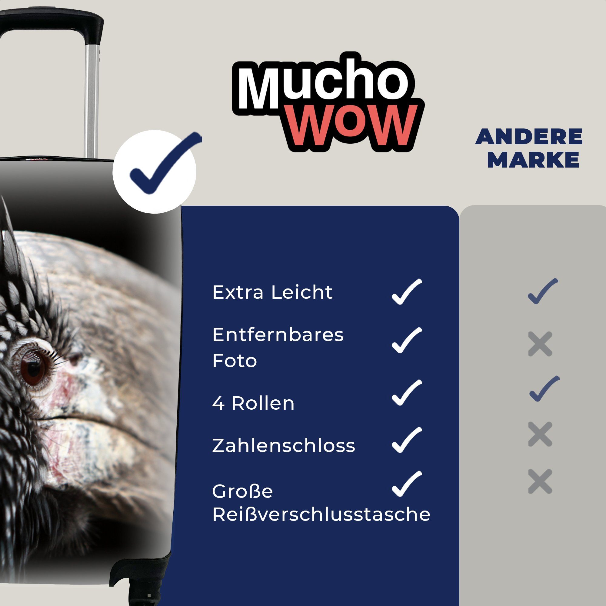MuchoWow Handgepäckkoffer Vogel Reisetasche Reisekoffer Trolley, für - Rollen, mit 4 Schnabel Federn, rollen, Handgepäck Ferien, 