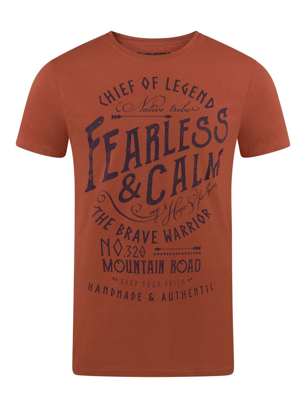 riverso T-Shirt Herren Printshirt RIVLeon Regular Fit (1-tlg) Kurzarm Tee Shirt mit Rundhalsausschnitt aus 100% Baumwolle Orange (HJD)