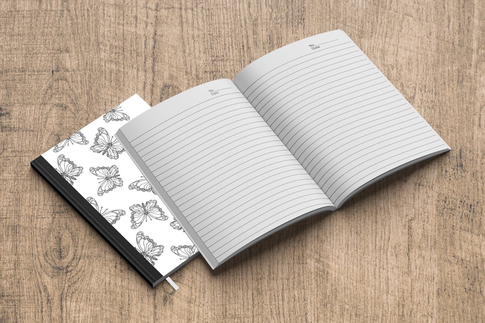 MuchoWow Notizbuch Schmetterlinge - Muster Merkzettel, und - Seiten, Haushaltsbuch Notizheft, Tagebuch, A5, 98 Schwarz Journal, Weiß