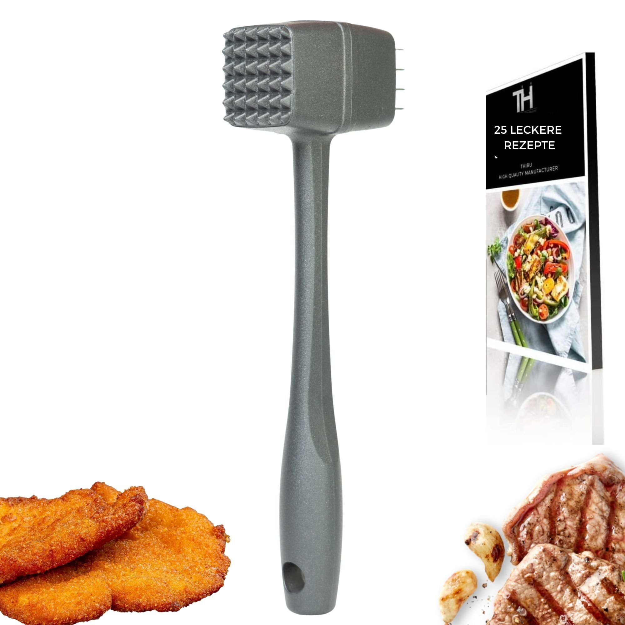 Thiru Fleischklopfer Fleischhammer Schnitzel, Kotelett - Hammer-Kopf mit Zwei Schlagflächen