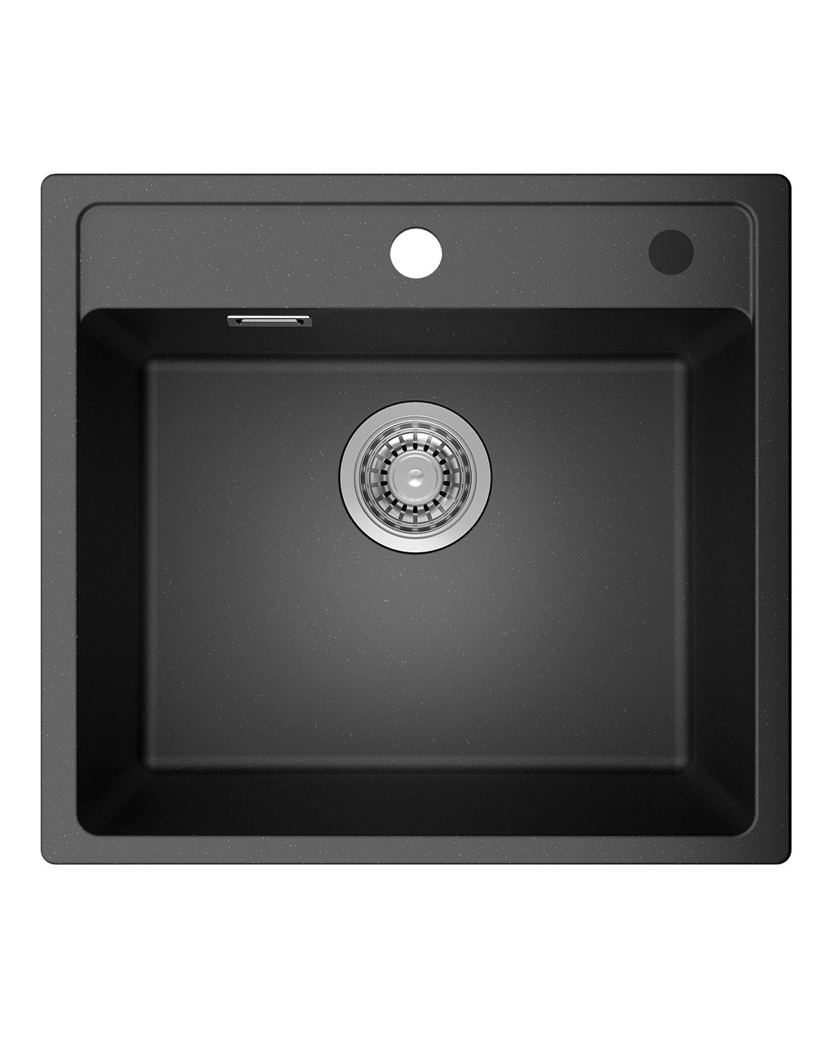 Anycee max Granitspüle Küchenspüle Granit Spüle 50x46 cm Spülbecken Einbauspüle Schwarz, mit Siphon Ab- und Überlaufgarnitur