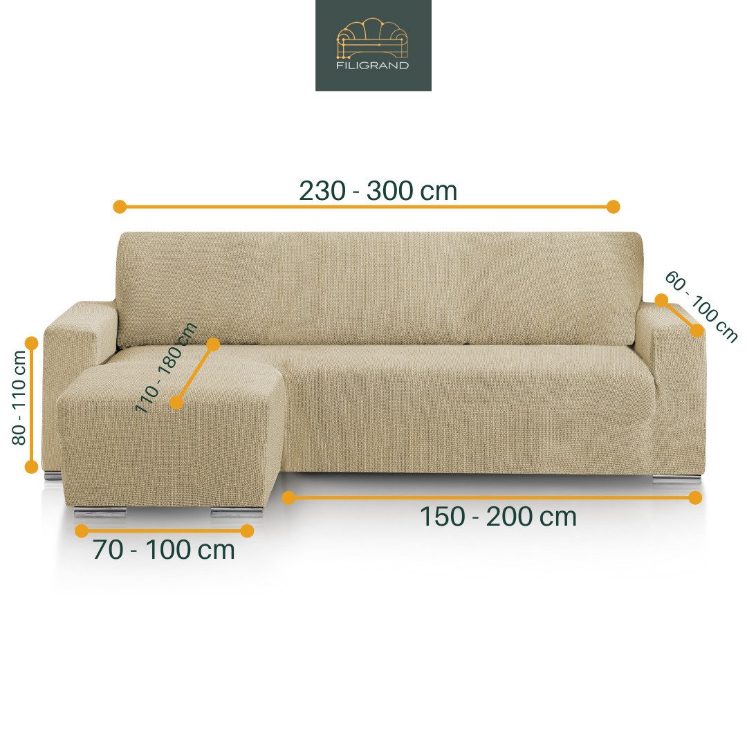 Belmarti Sofahusse 1-teiliger Sofabezug für L-Form mit Ottomane, hergestellt in Spanien, elastisches Material, hochwertiger und langlebiger Baumwollmix