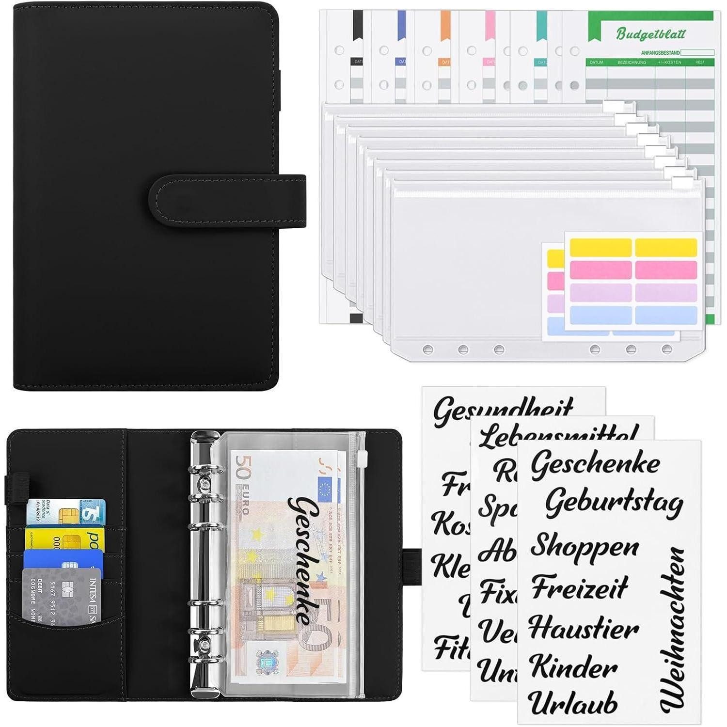 LuxusKollektion Ringbuchmappe Budget Planner Deutsch A6 PU-Leder Binder Geldumschläge Budget Blätter