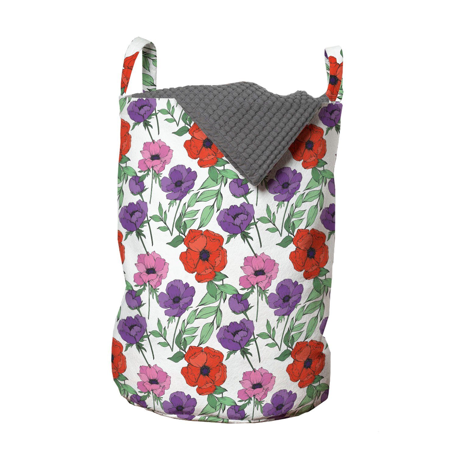 Abakuhaus Wäschesäckchen Wäschekorb mit Griffen Kordelzugverschluss für Waschsalons, Blumen Botanischer Anemonen Muster