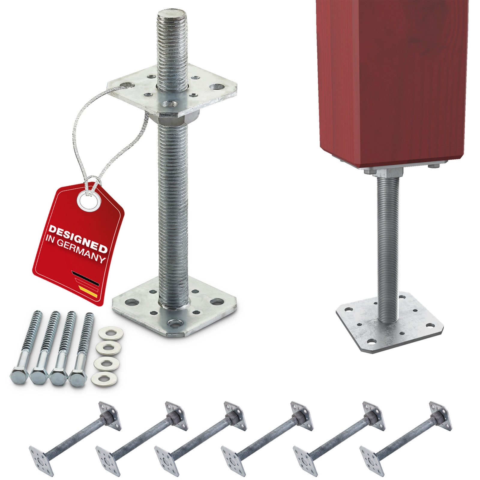 SO-TECH® Pfostenträger Stützträger höhenverstellbar Gewinde M24 Stahl feuerverzinkt, (6-St), zum Aufschrauben, wetterfest, 80 x 80 x 250 mm