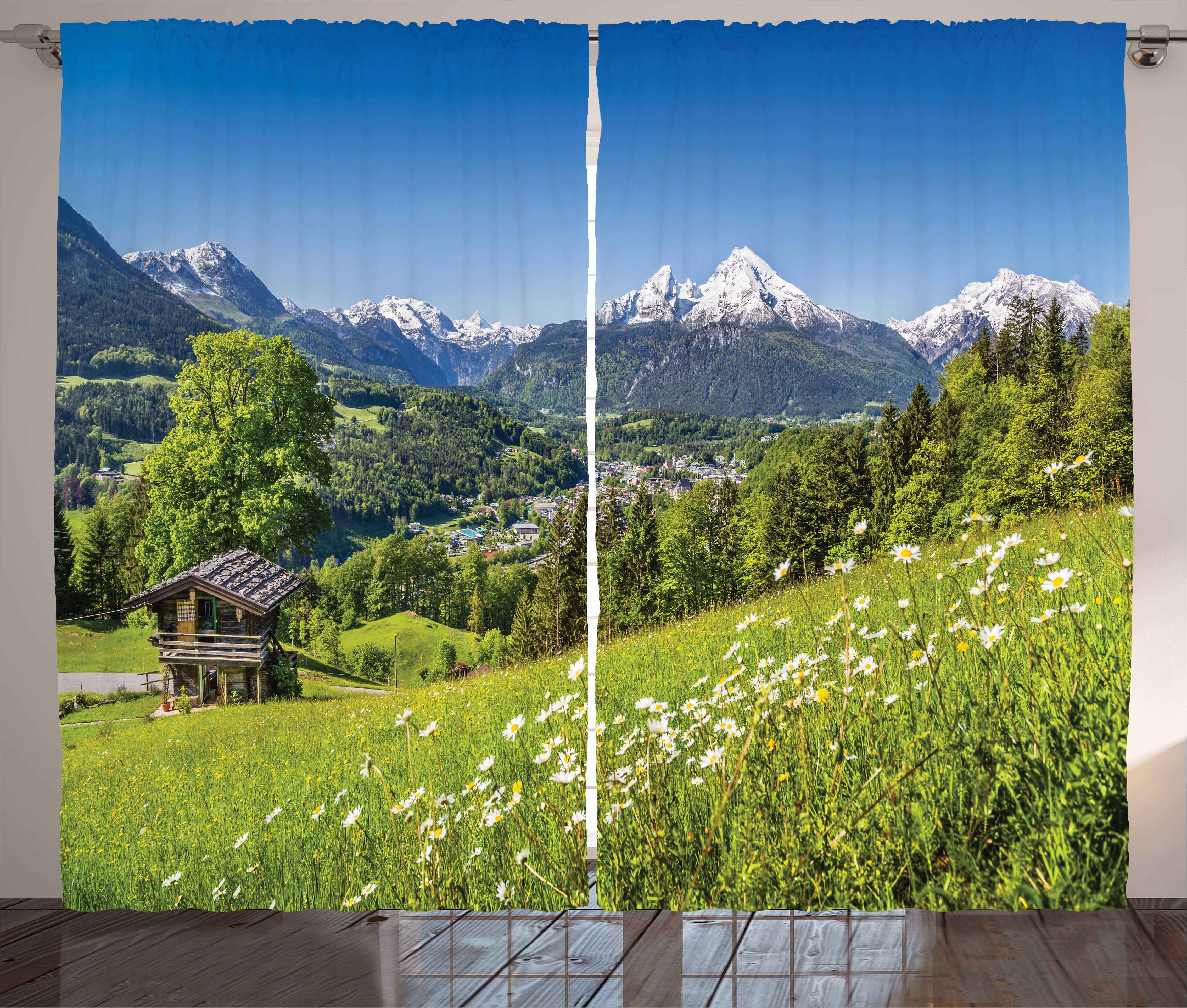 Gardine Schlafzimmer Kräuselband Vorhang mit Schlaufen und Haken, Abakuhaus, Natur Bayerische Alpen Tal Photo
