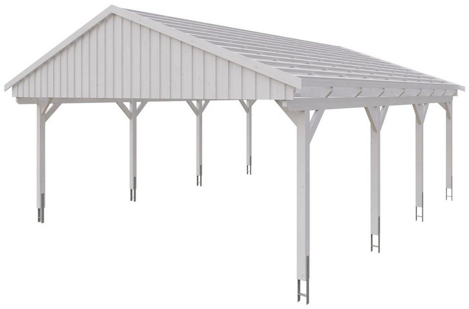 Skanholz Doppelcarport Fichtelberg, BxT: 618x808 cm, 574 cm Einfahrtshöhe,  mit Dachlattung, Massive Konstruktion aus hochwertigem Leimholz (BSH-Fichte)