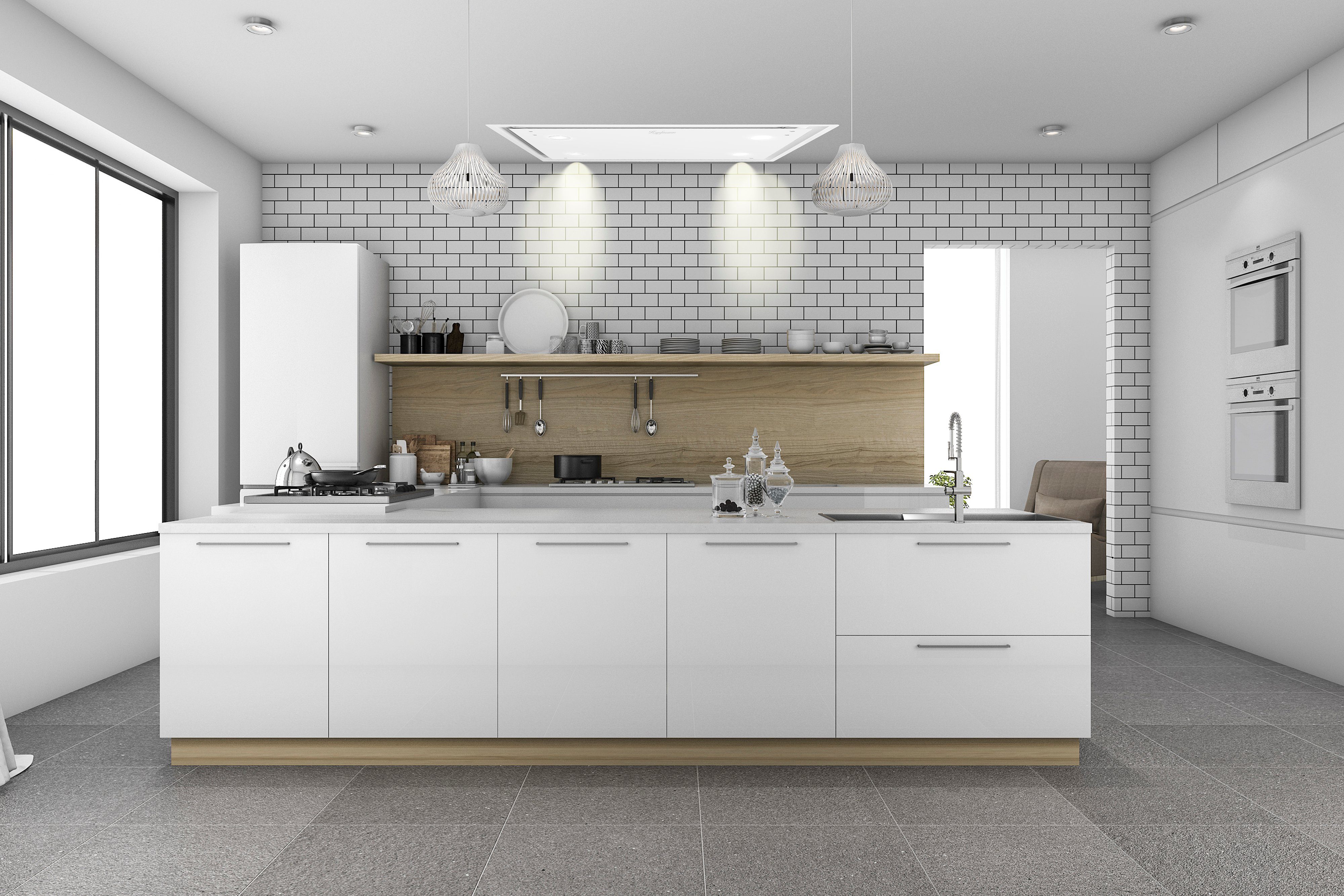 KAUFMANN Deckenhaube Tegmento 90 WH+Schlauch Tegmento 90 WH+Schlauch, Dunstabzugshaube 90 cm, 850m³/ h, Weiß Glas, Ab-Umluft