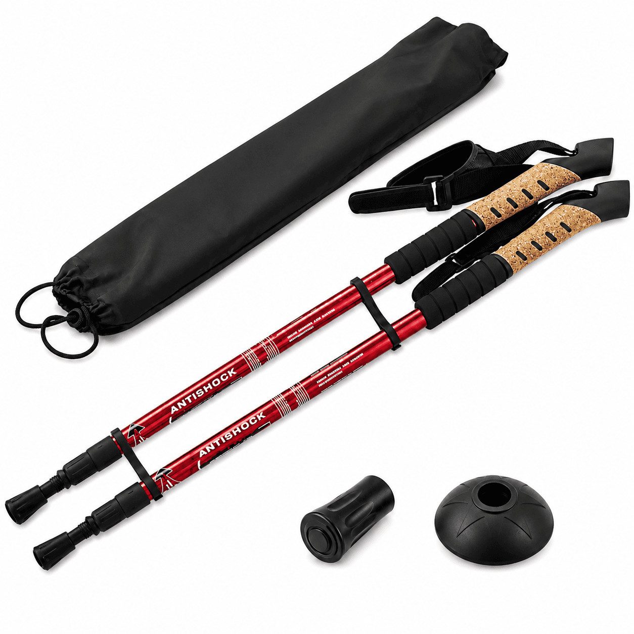MidGard Nordic-Walking-Stöcke Teleskop Antischock Wanderstöcke aus Aluminiumlegierung mit Korkgriff (2 St), Leicht, mit ergonomischen Korkgriffe inkl. Transporttasche