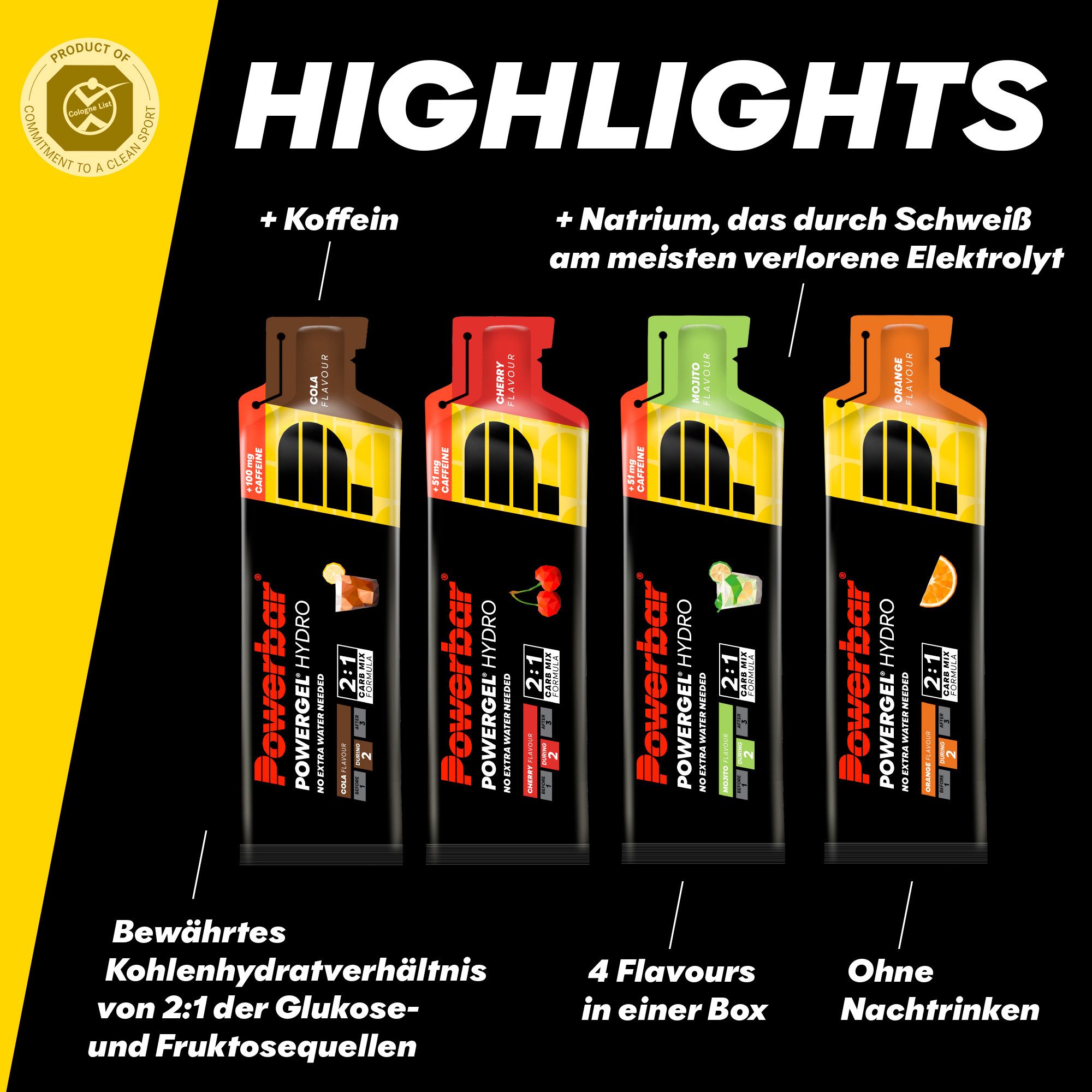 PowerBar PowerGel Hydro Multiflavourbox 12x67ml - High Carb Energie Gel Gel, 12 er Box à 12 St., 804 ml, Kohlenhydrat-Formel von 1:0,8 – Bild 3 von 5