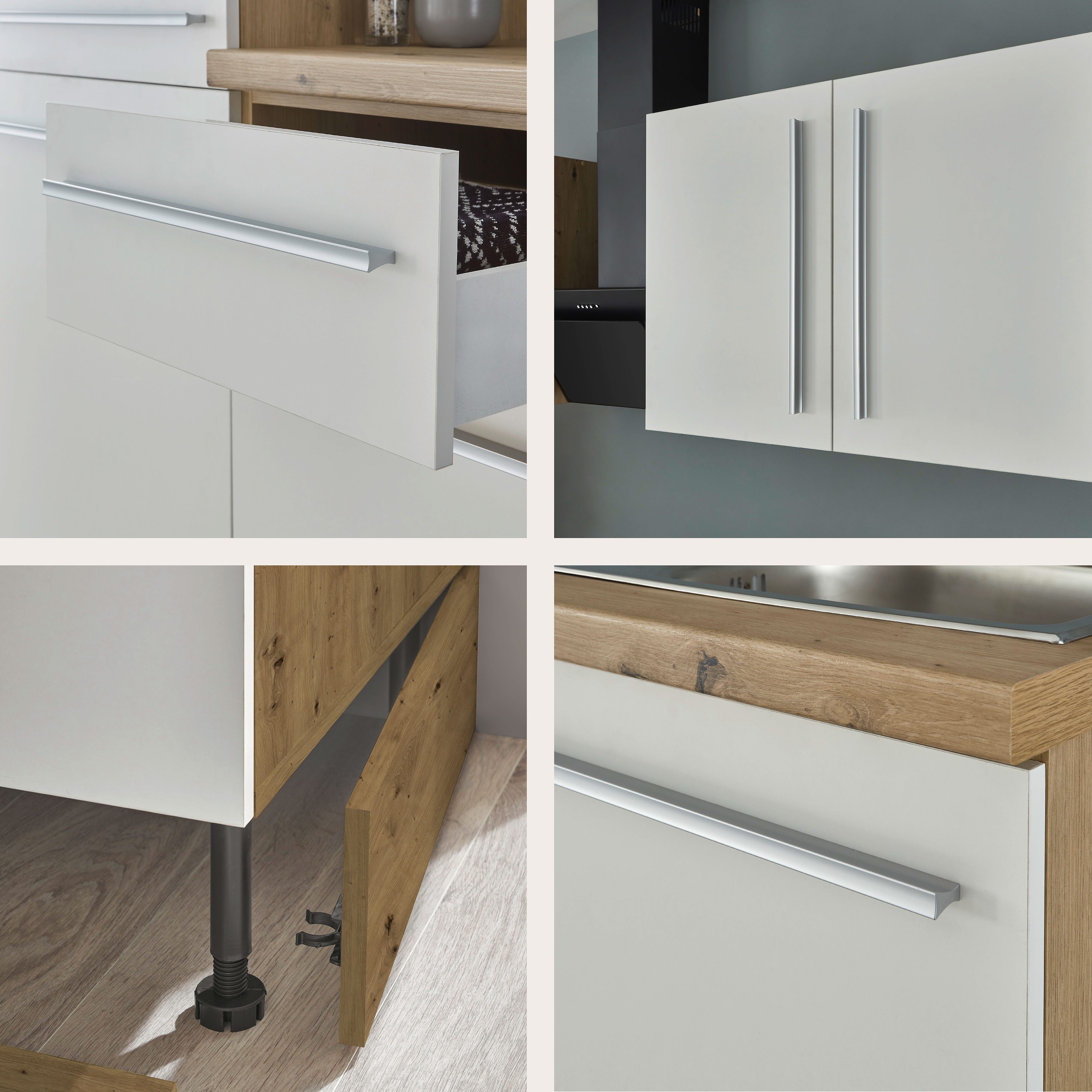 TABLE DE CUISSON Meuble de cuisine KS-Florida avec plan de travail de 38 mm d'épaisseur, largeur 210 cm, avec électroménager en option et fonction de fermeture amortie