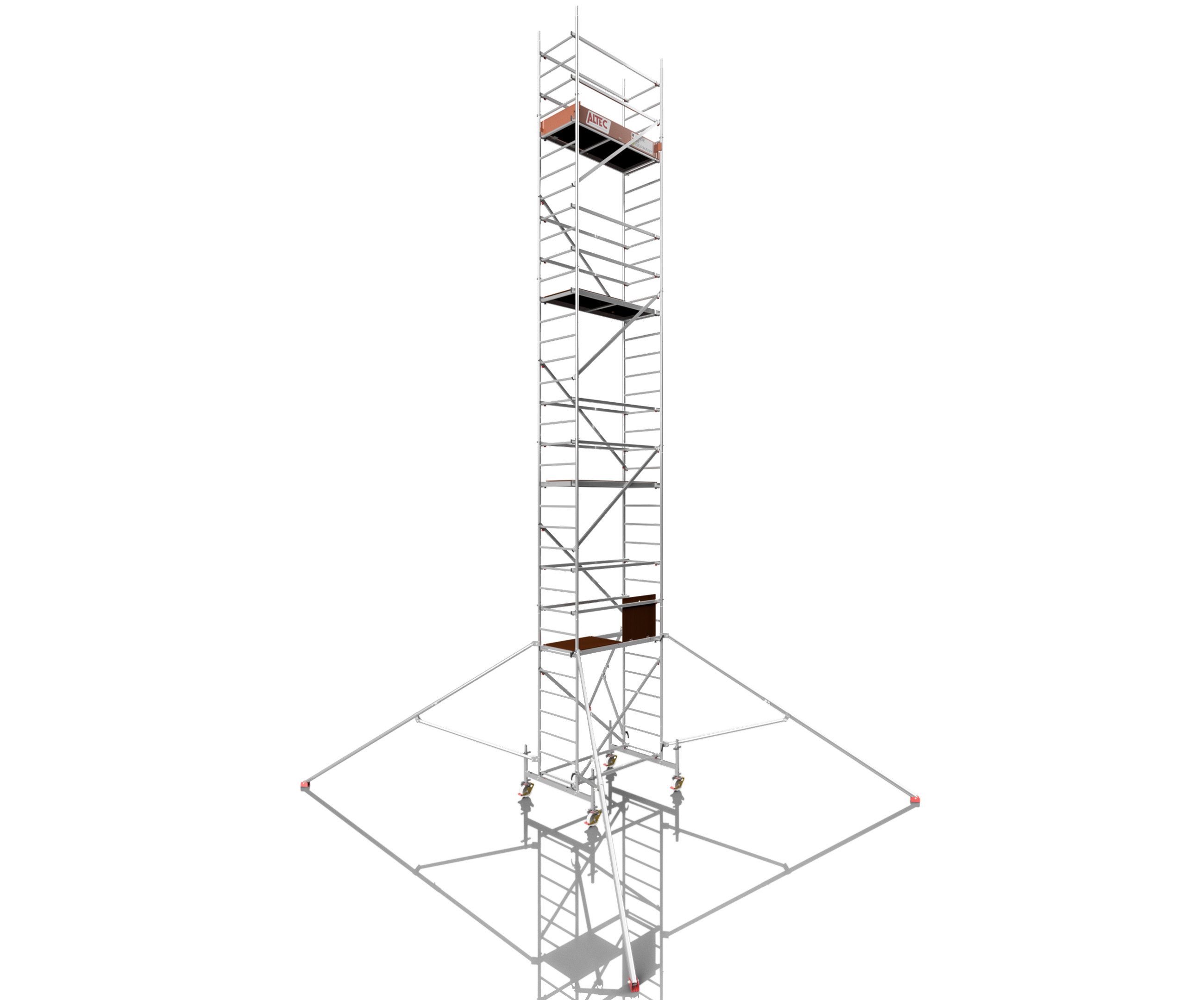 ALTEC Aluminium Fahrgerüst Rollfix 1.0 mit Ø150mm Rollen, Standardtraverse & Dreieckausleger, maximale Arbeitshöhe 10 Meter