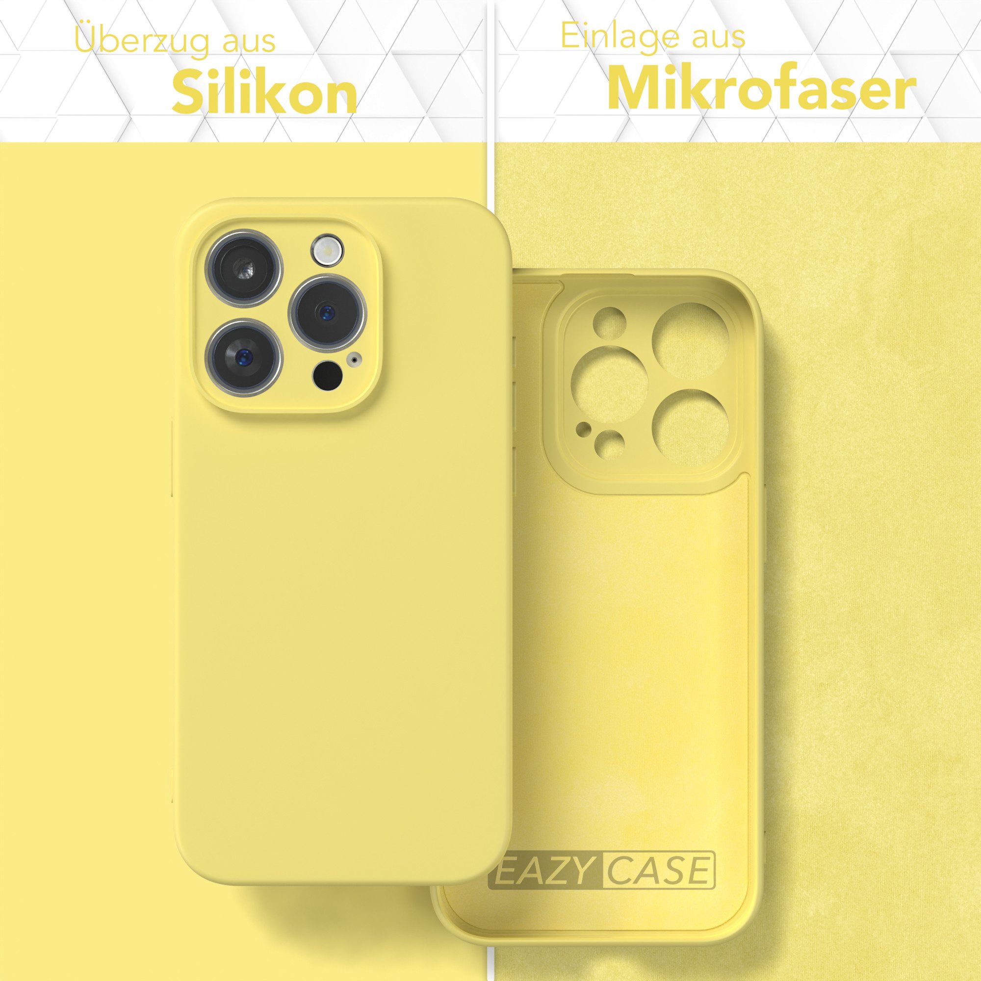 EAZY CASE Handyhülle für Apple iPhone 15 Pro Hülle Silikon 6,1 Zoll, Handy Softcase stoßfest Hülle mit Kameraschutz Bumper Tpuhülle Gelb
