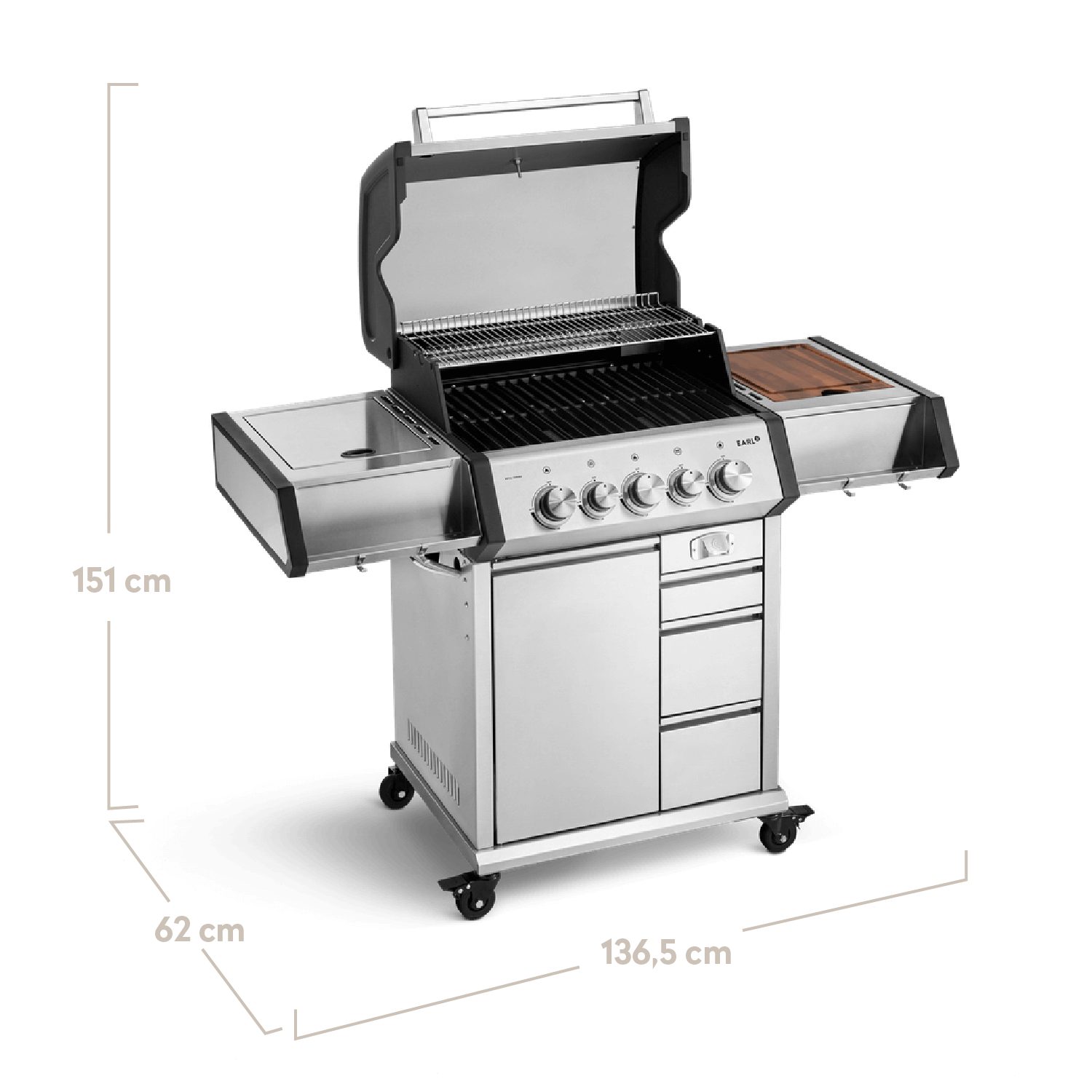 BURNHARD® Gasgrill 3-Brenner inkl. Heckbrenner, mit Gusseisen Grillrost, inkl. stabiler Abdeckhaube, Seitenkochfeld mit Infrarot Keramikbrenner - EARL