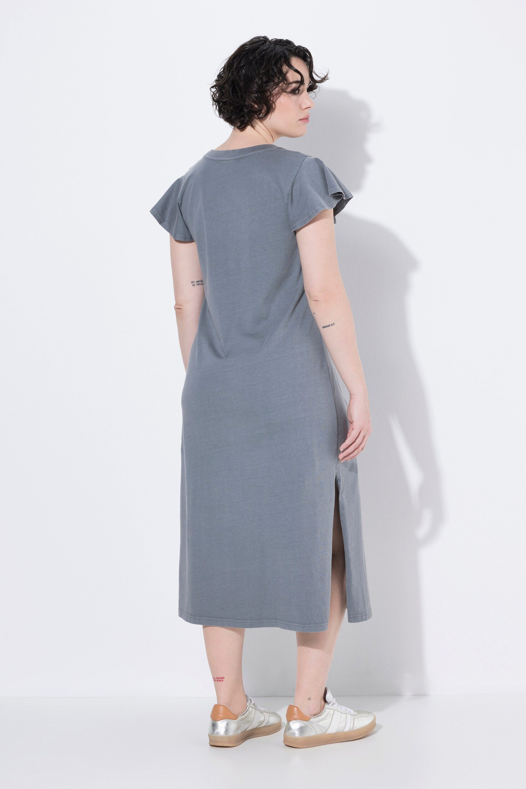 Ulla Popken Maxikleid Maxikleid Stickerei A-Linie Rundhals Volantärmel