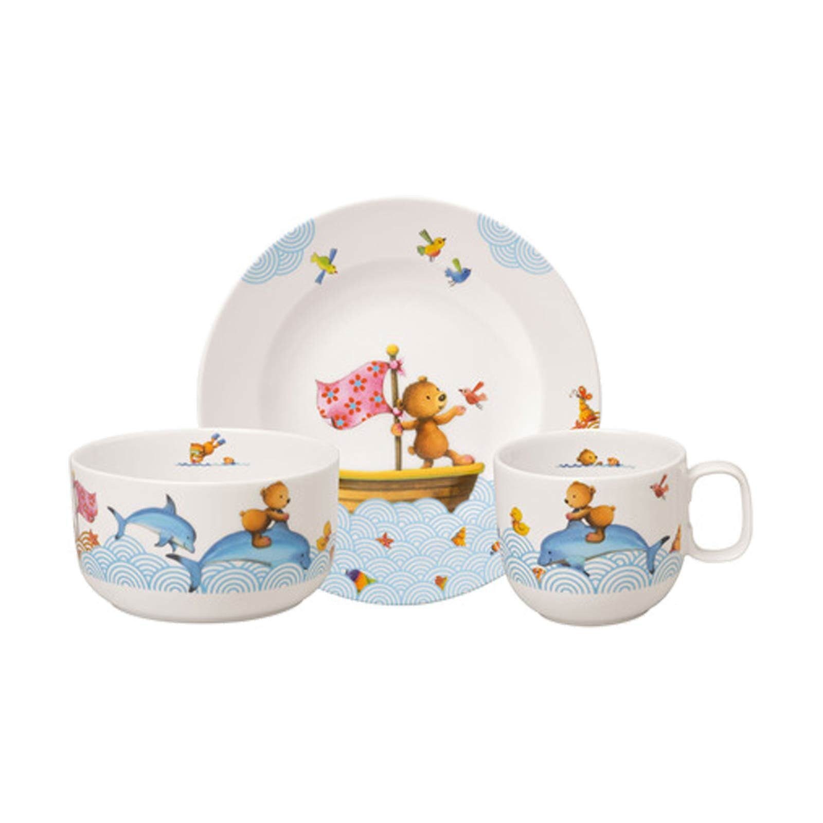 Villeroy & Boch Kindergeschirr-Set Happy as a Bear Kindergeschirr 3er Set (3-tlg), Porzellan