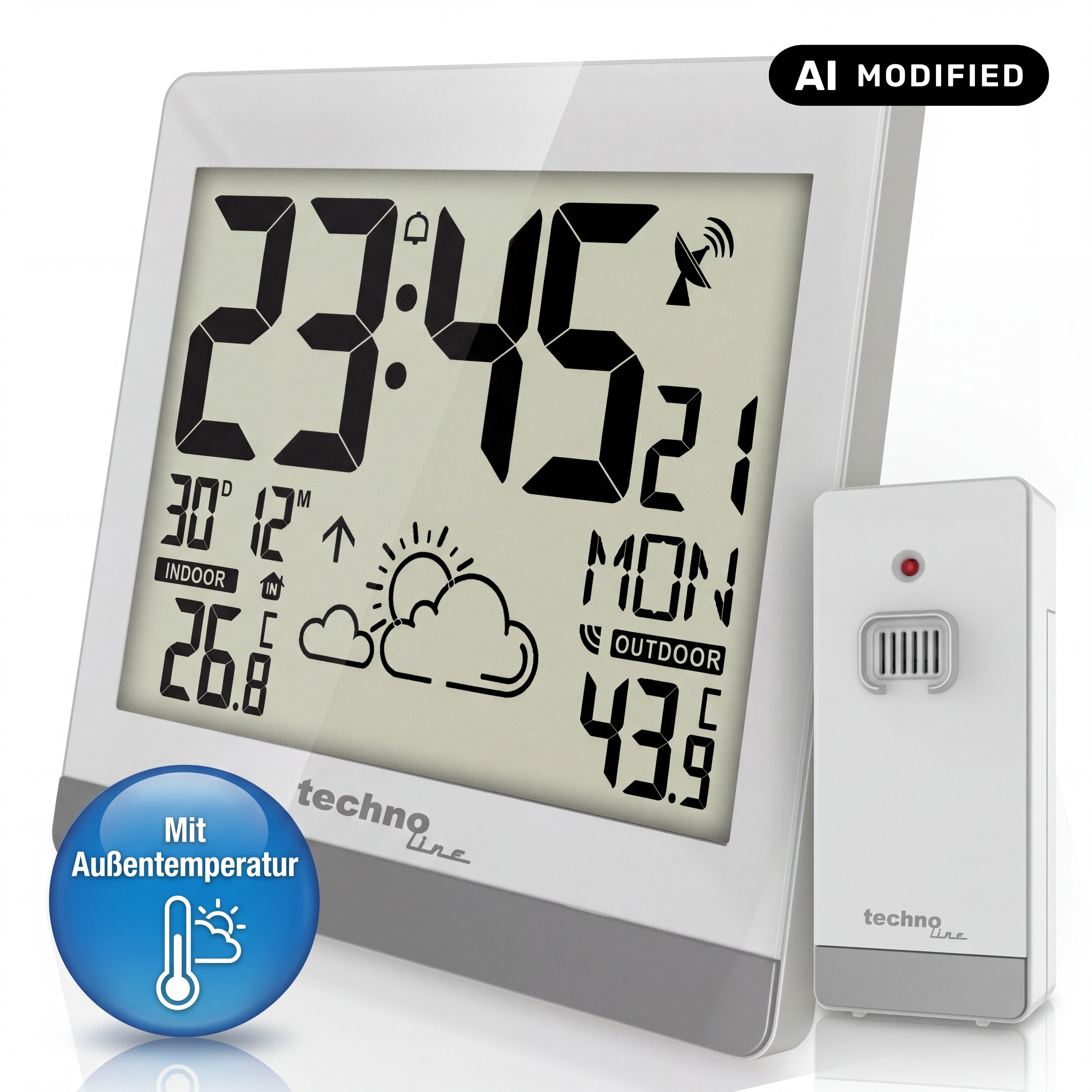 technoline Funkwanduhr WS 8119 (mit Wettervorhersage und Außensender)