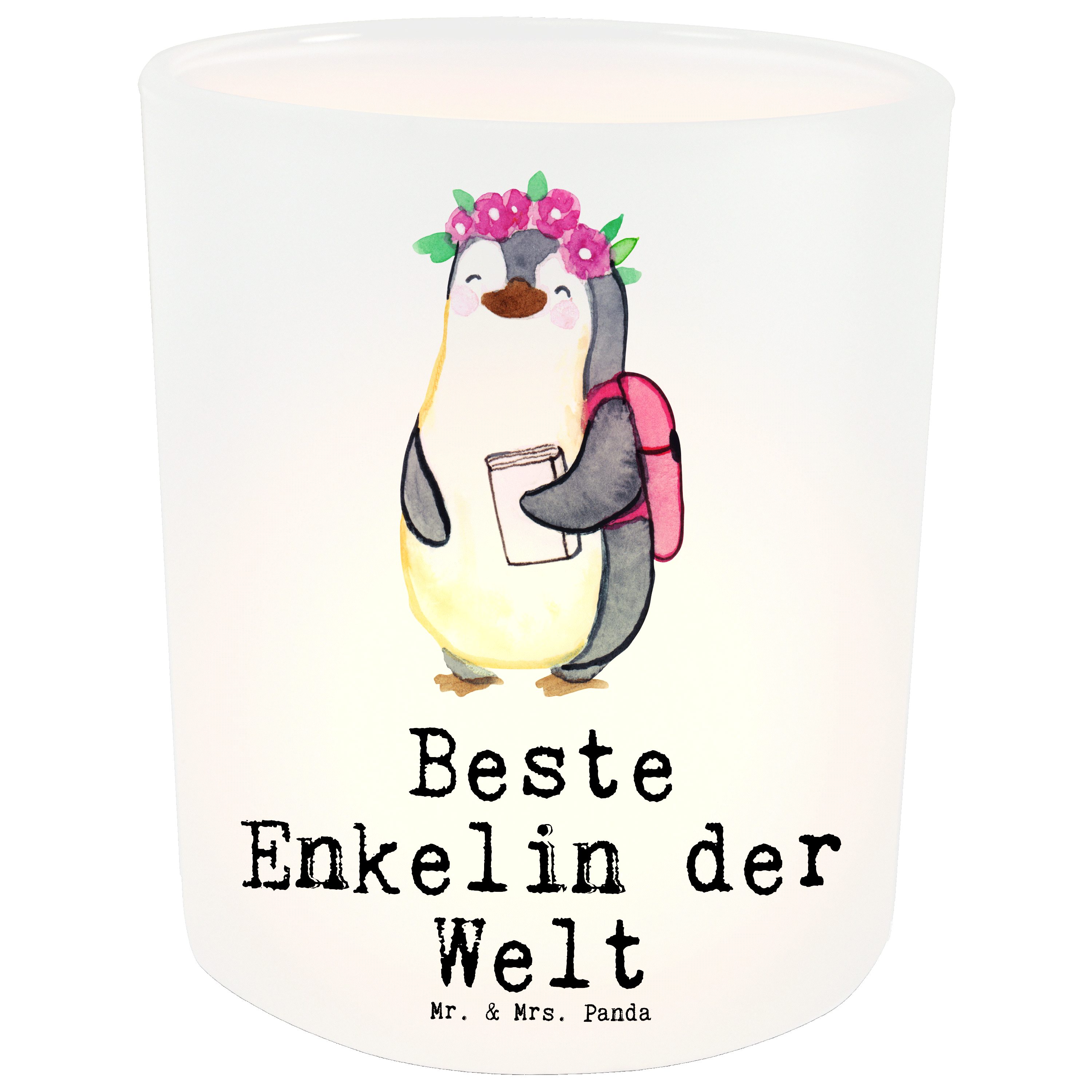Mr. & Mrs. Panda Windlicht Pinguin Beste Enkelin der Welt - Transparent - Geschenk, Teelichter, (1 St)
