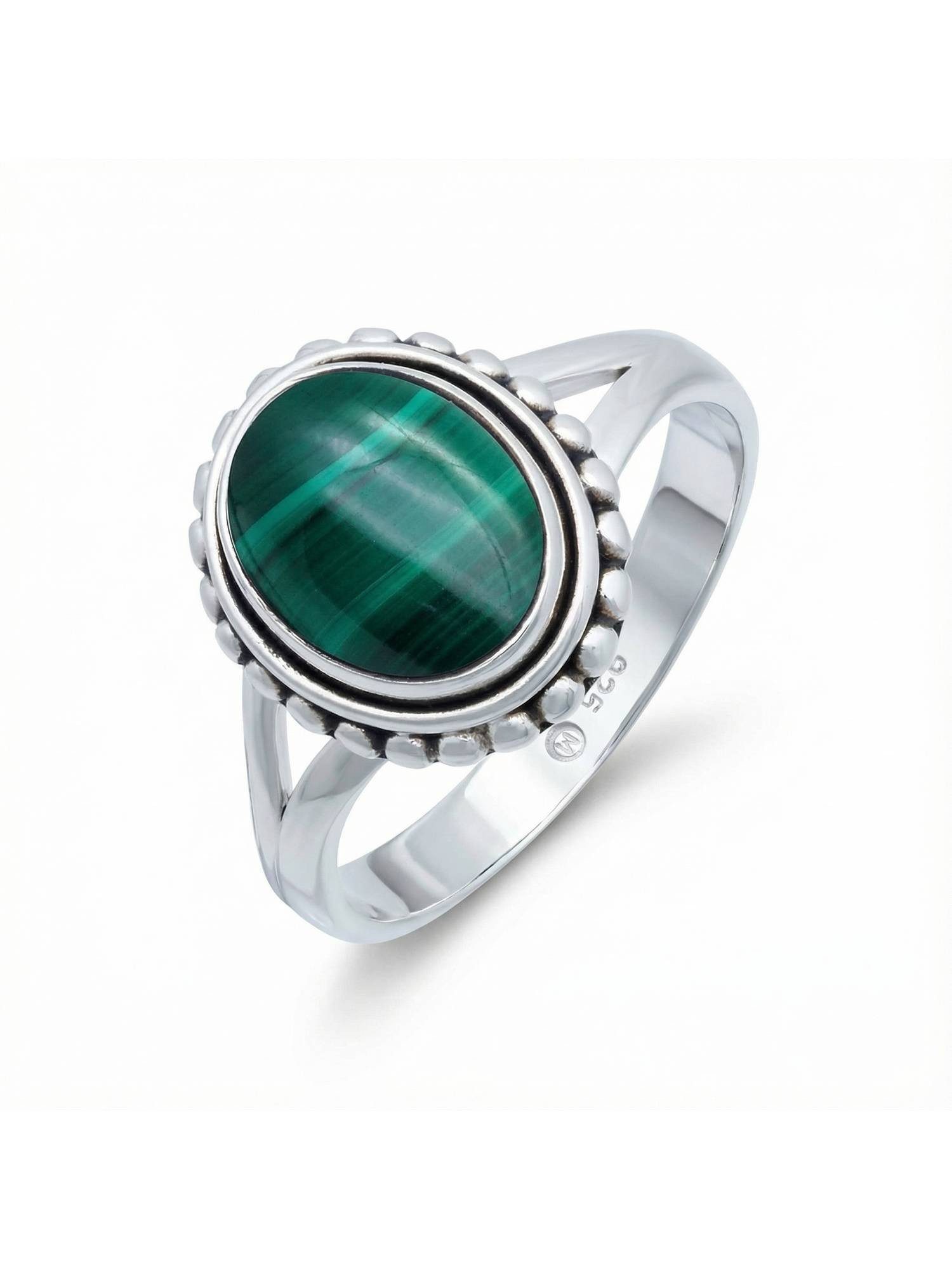 mantraroma Silberring GAMSA aus 925 Silber mit Malachit (Ring mit Schmuckbeutel), Damenring aus 925er Silber