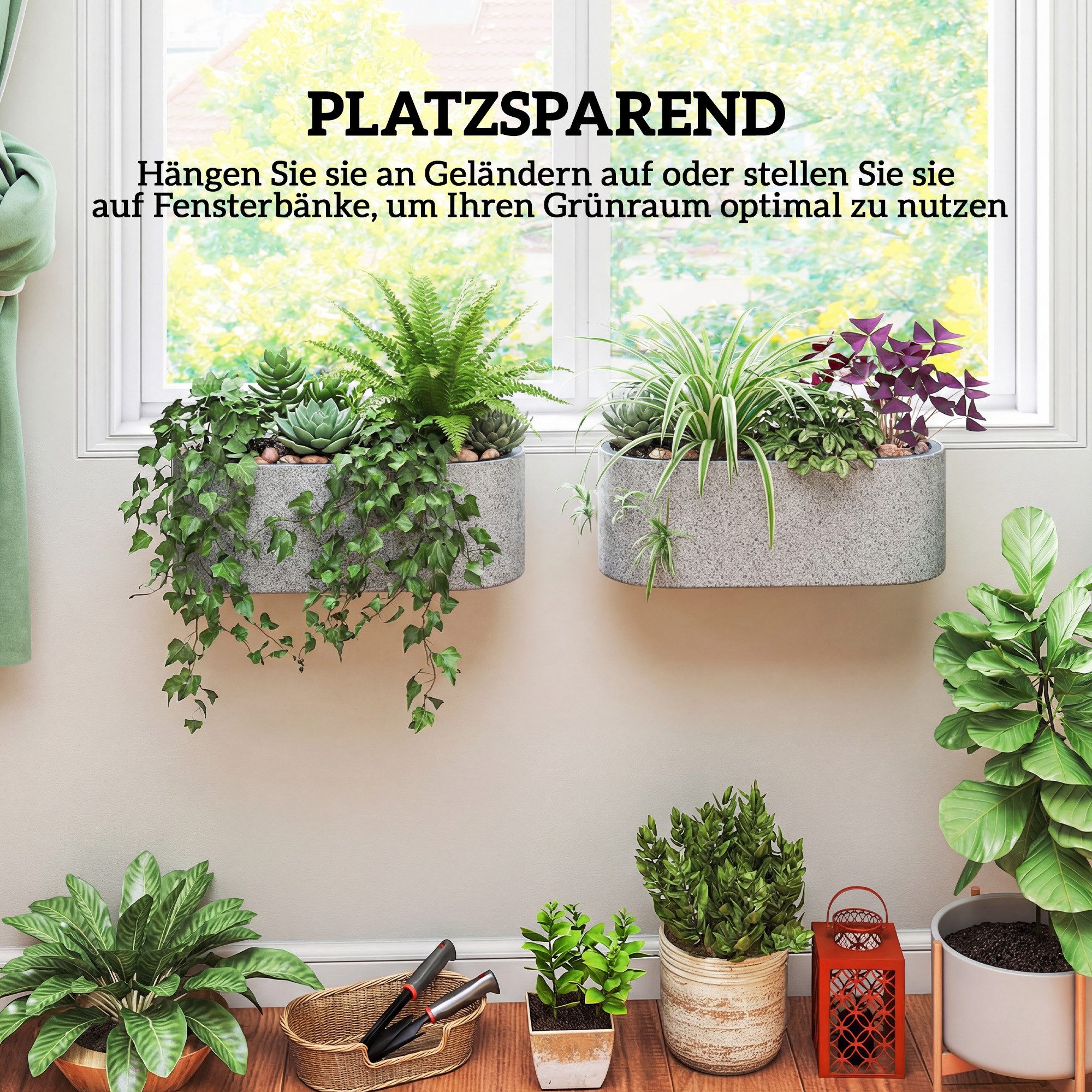 Outsunny Blumentopf Hängend Pflanztöpfe Blumenkübel oval mit Ablaufsystem Loch Haken (Pflanzkübel, 2 St., Pflanztopf), für Tomaten Blumen Garten Balkon Hellgrau – Bild 4 von 5