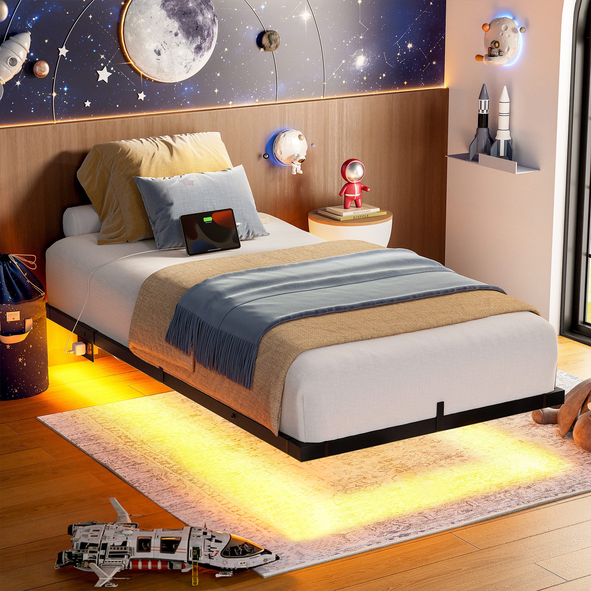 FABATO Metallbett Schwebebett, Bettgestell mit LED-Licht & USB-Ladestation günstig online kaufen