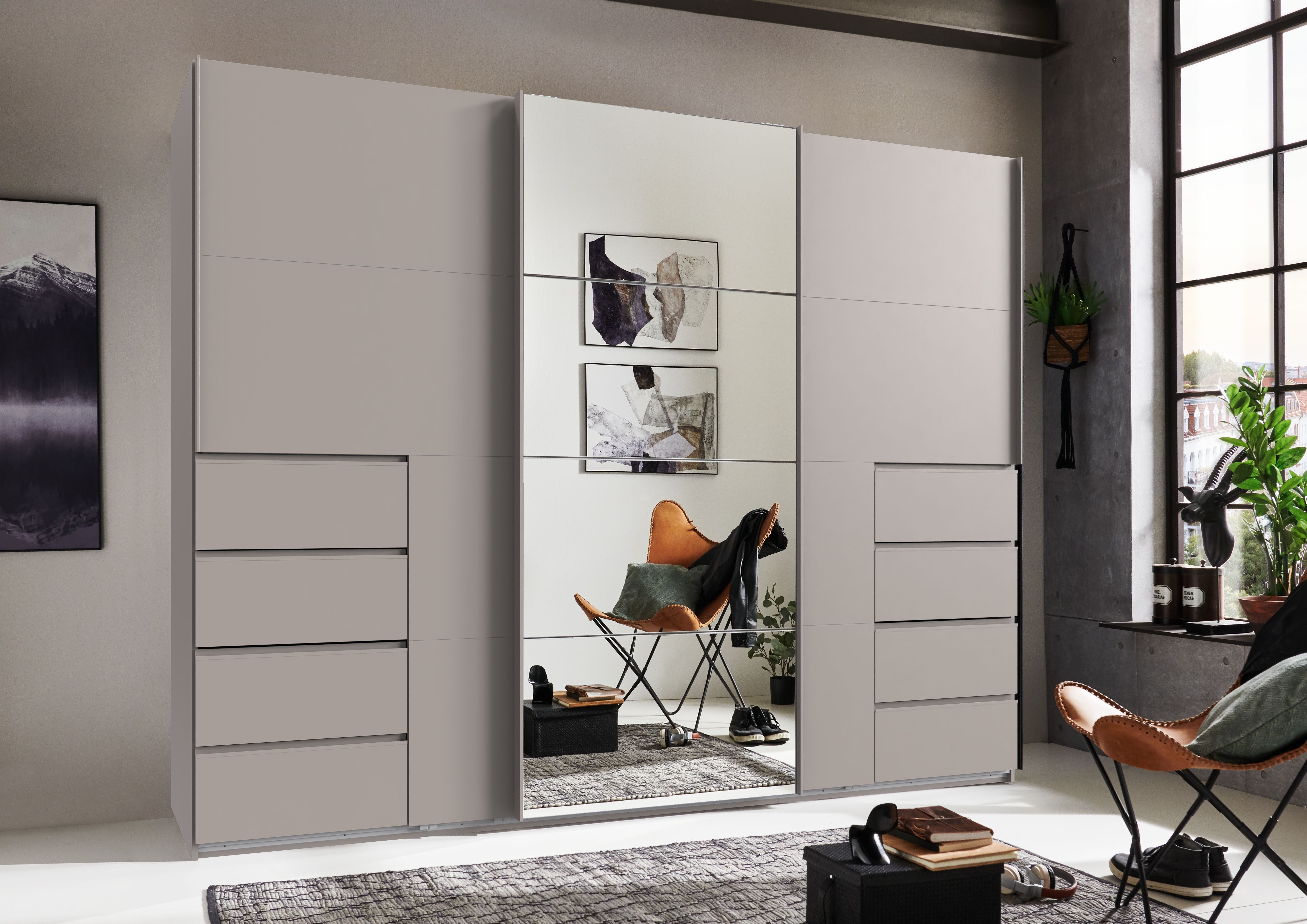 Wimex Schwebetürenschrank Bali in den Breiten 225cm & 270cm, Kleiderschrank mit Spiegel Schrank mit 3 Türen, Farbe: Kaschmir