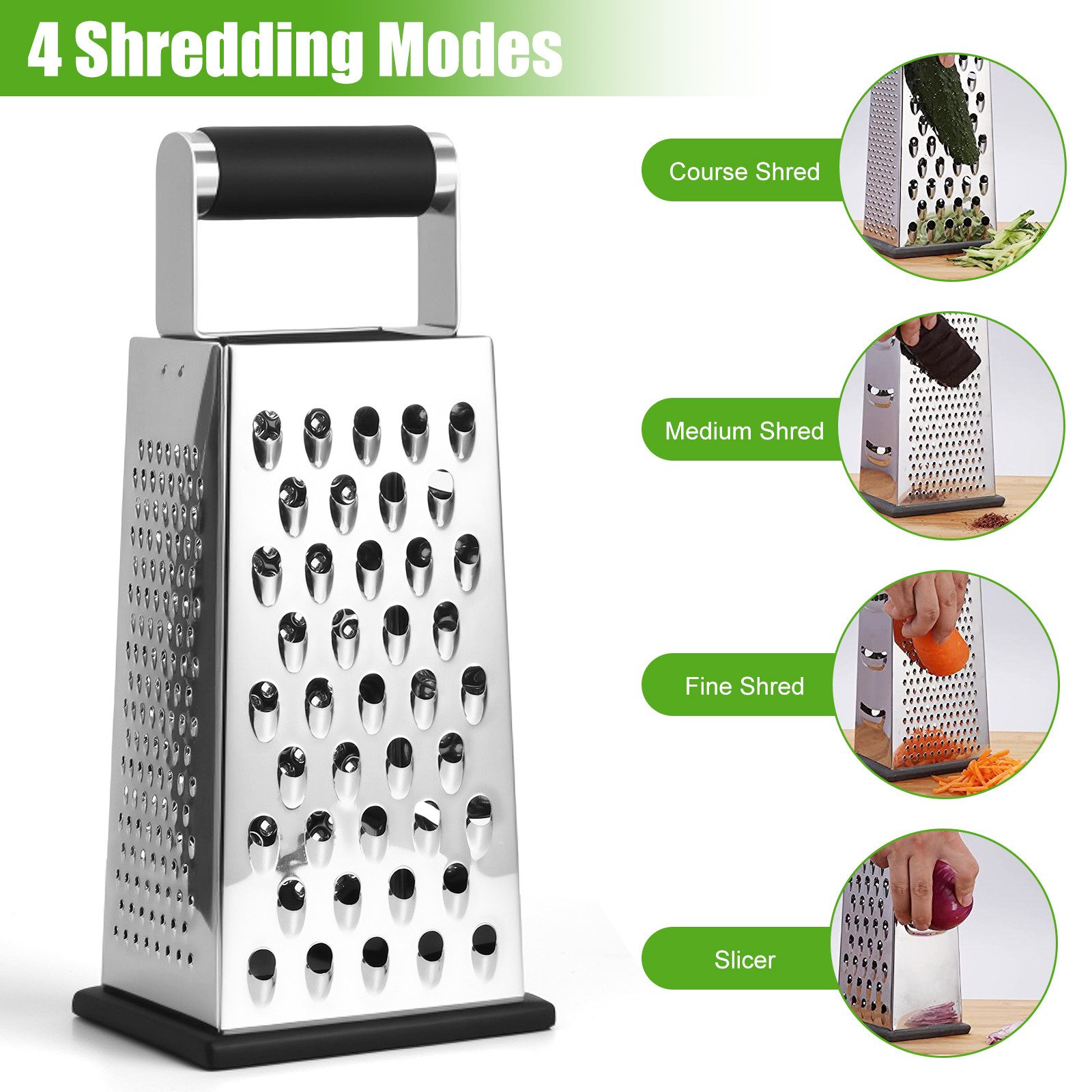 BlingBin Vierkantreibe 4-Seitige Gemüsehobel Edelstahl, Küchenreibe, Reibe für Gemüse, Edelstahl, (1er Set, 1-St., 10,8*8,3*24,5cm), Kartoffelreibe, Grater Kitchen mit Griff für Obst, Gemüse, Käse