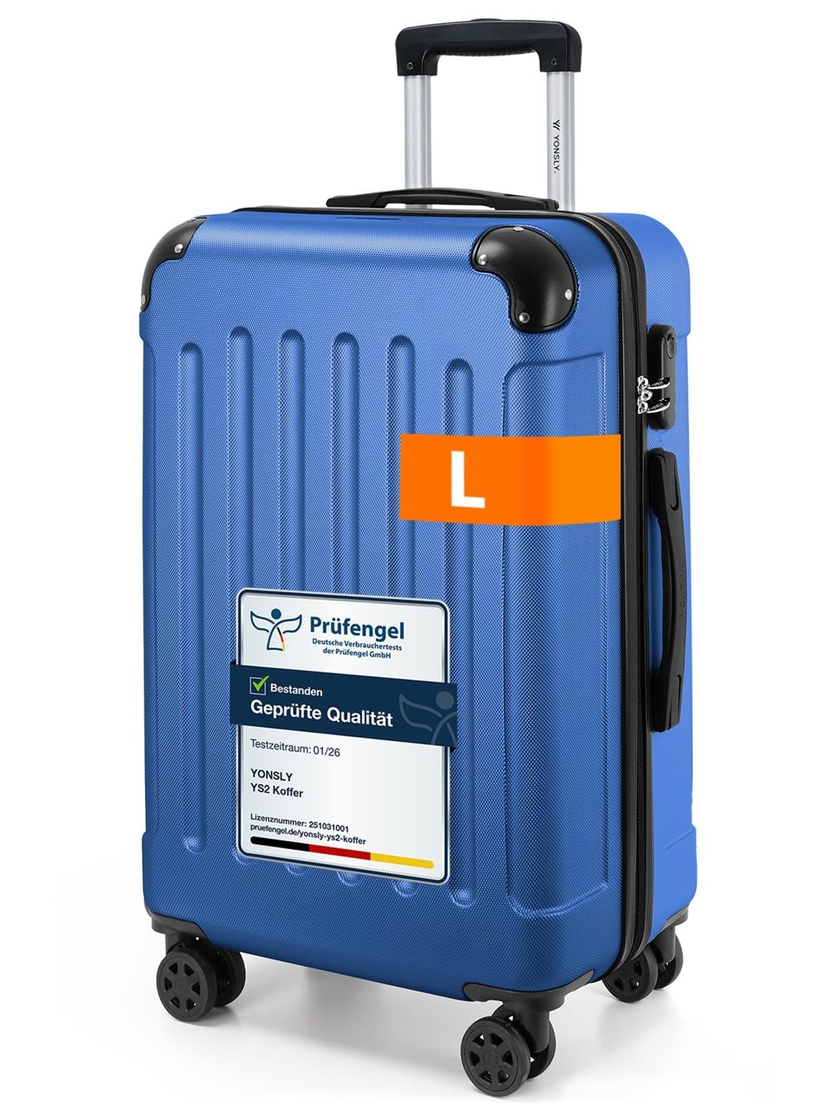 YONSLY Hartschalen-Trolley Hartschalen-Reisekoffer Trolley Rollkoffer in S/M/L/XL Größen, 4 Rollen, mit 360°-Lenkrollen, Zahlenschloss und mehrstufigem Teleskopgriff