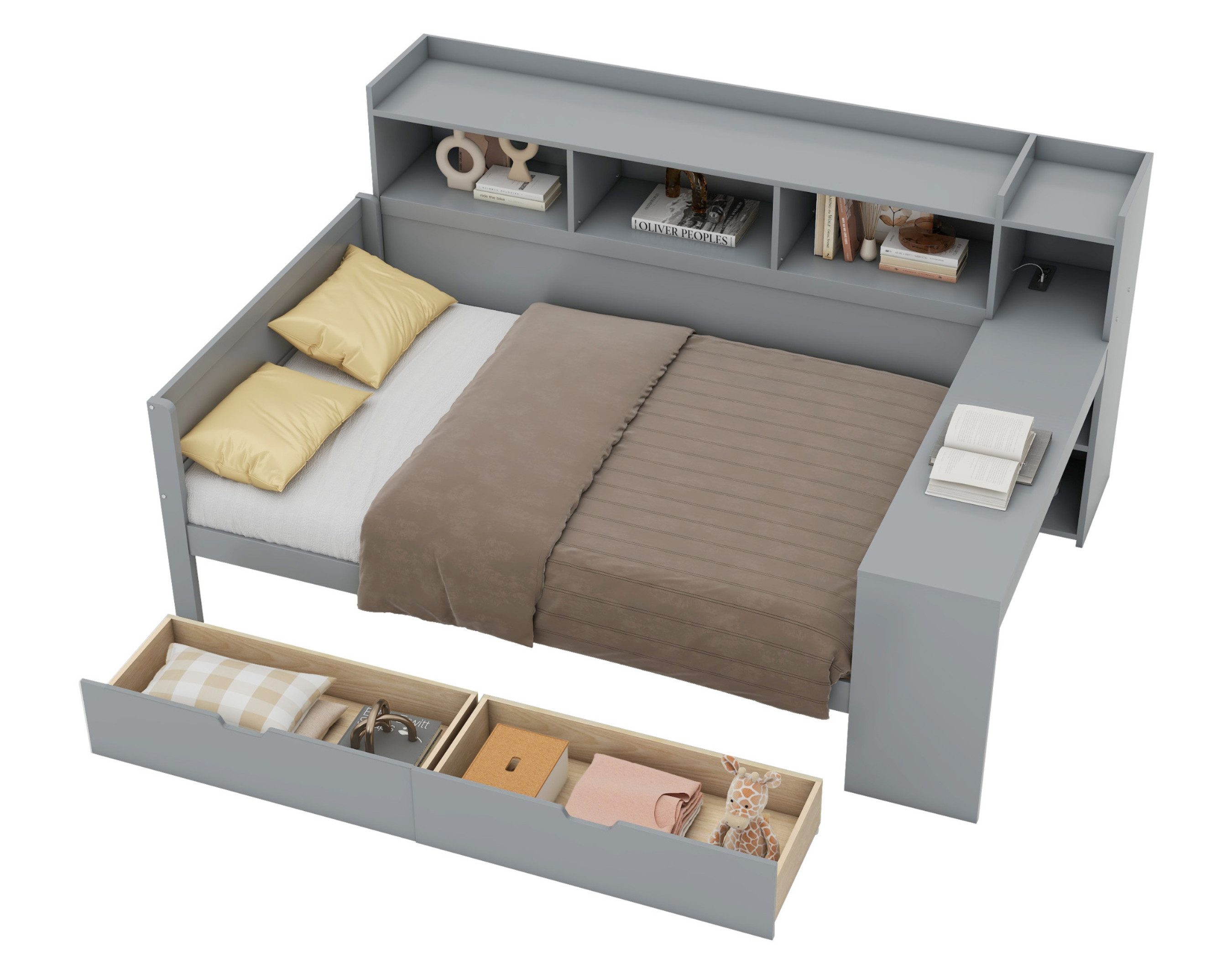 SeedWave Stauraumbett Holzbett mit Tisch, Regal günstig online kaufen
