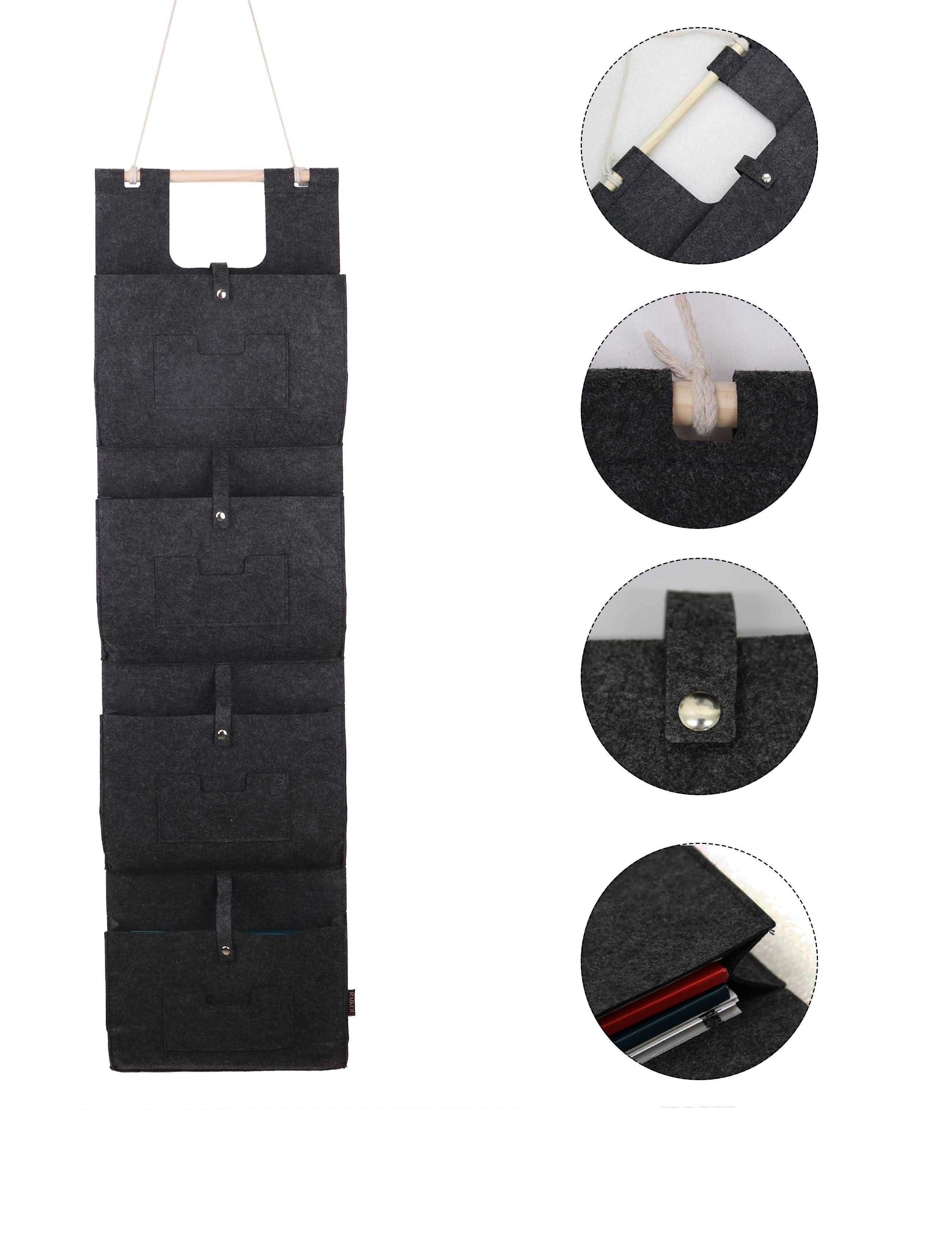 RAIKOU Hängekorb Hängetasche aus Filz Organizer / Wandorganizer / Türorganizer (Aufhängen an Wand und Tür Wandtasche Filztasche, 4 St., 2 Taschen,3 Taschen), Grau, Stein,Anthrazit,Beige,Schwarz