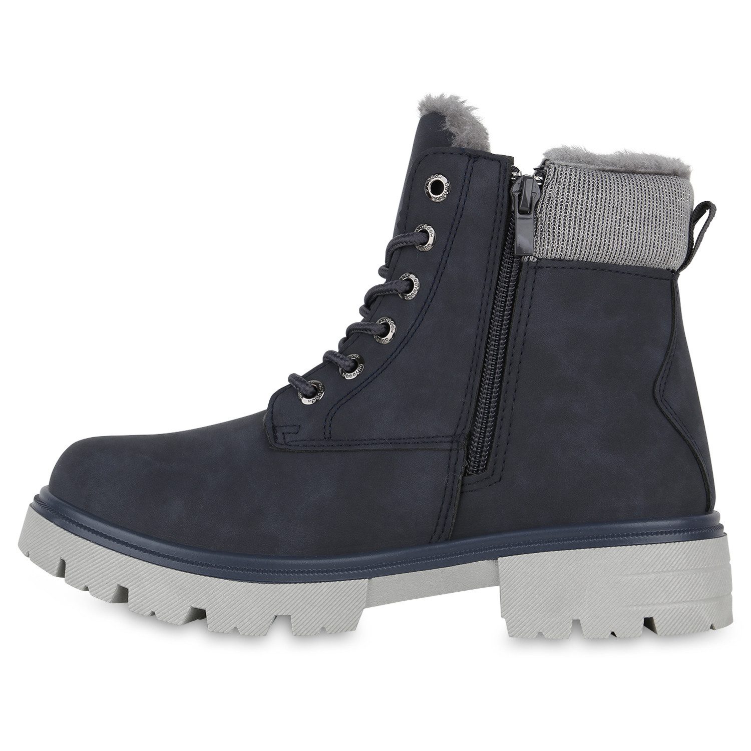 VAN HILL 841423 Stiefelette Damen Warm Gefütterte Worker Boots Stiefeletten Bequeme